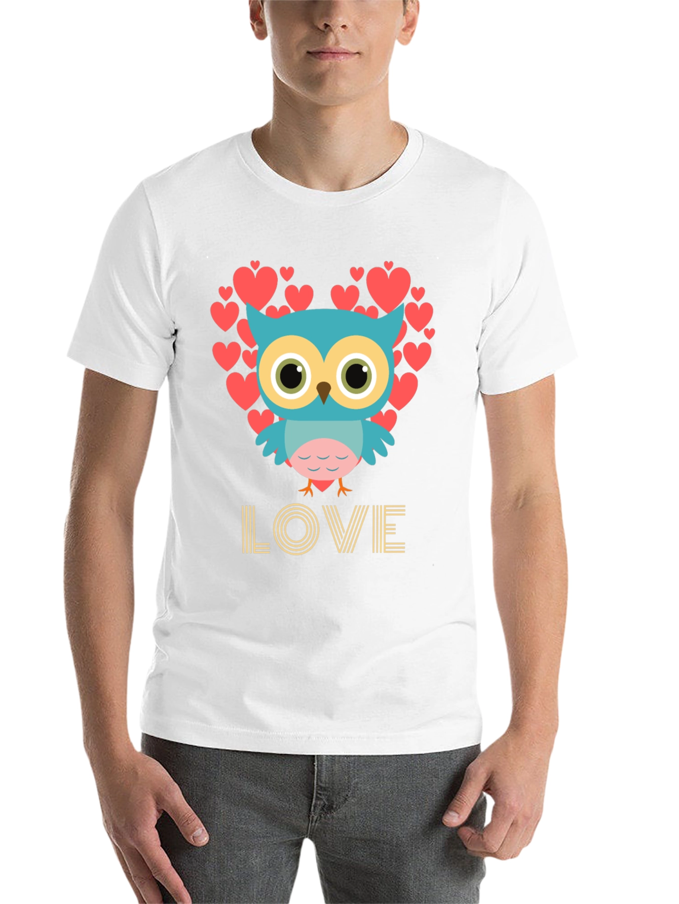 Black Owl Love T-Shirt, Heart Design view 14