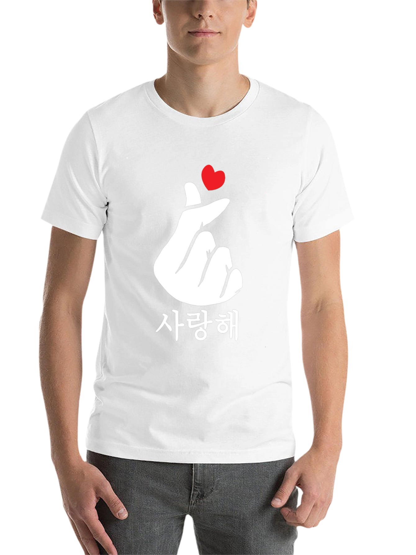 Black Korean Finger Heart Love T-Shirt - Black view 14