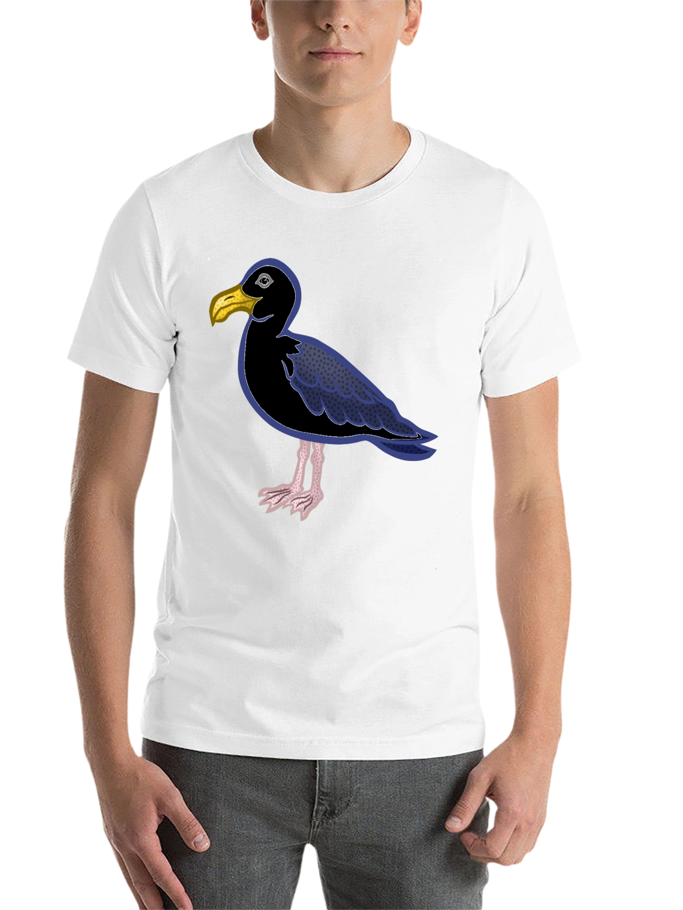 Black Black T-Shirt with Cartoon Seagull Design view 14