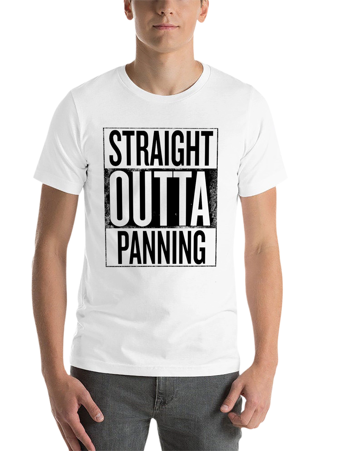 Black Straight Outta Panning Men's Black T-Shirt view 14