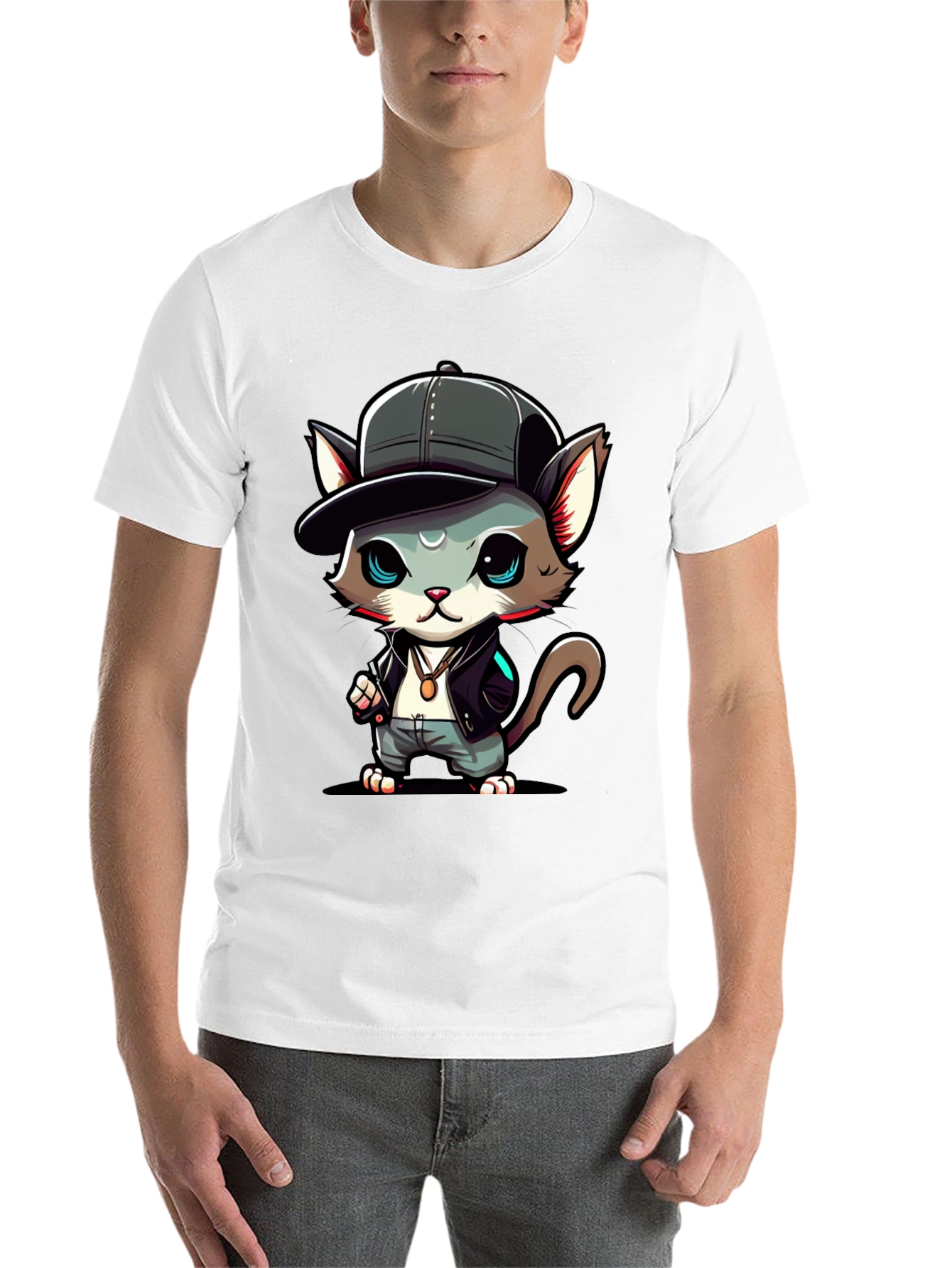 Black Cool Cat Cartoon T-Shirt view 14