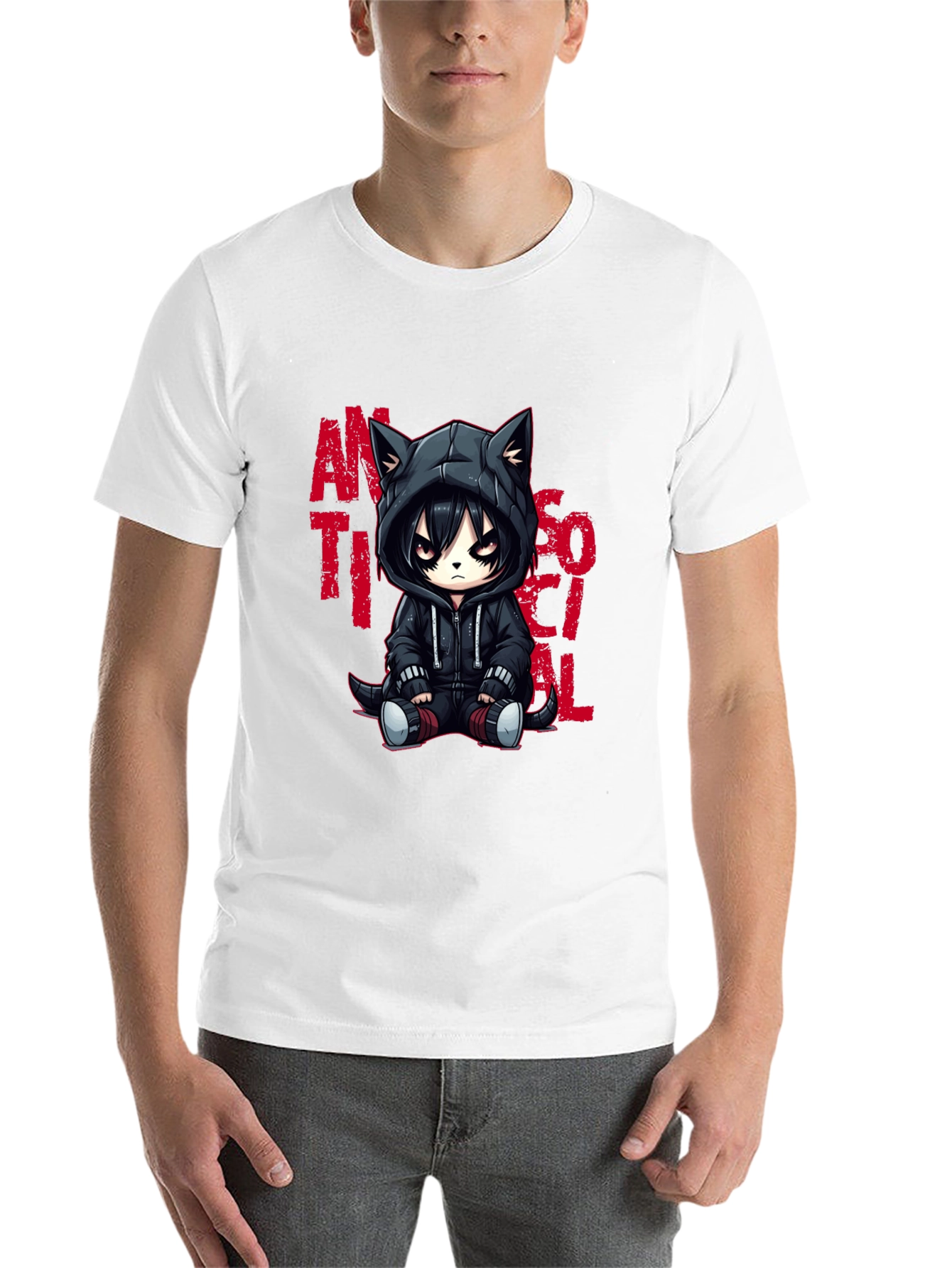 Black Anti-Social Cat T-Shirt view 14