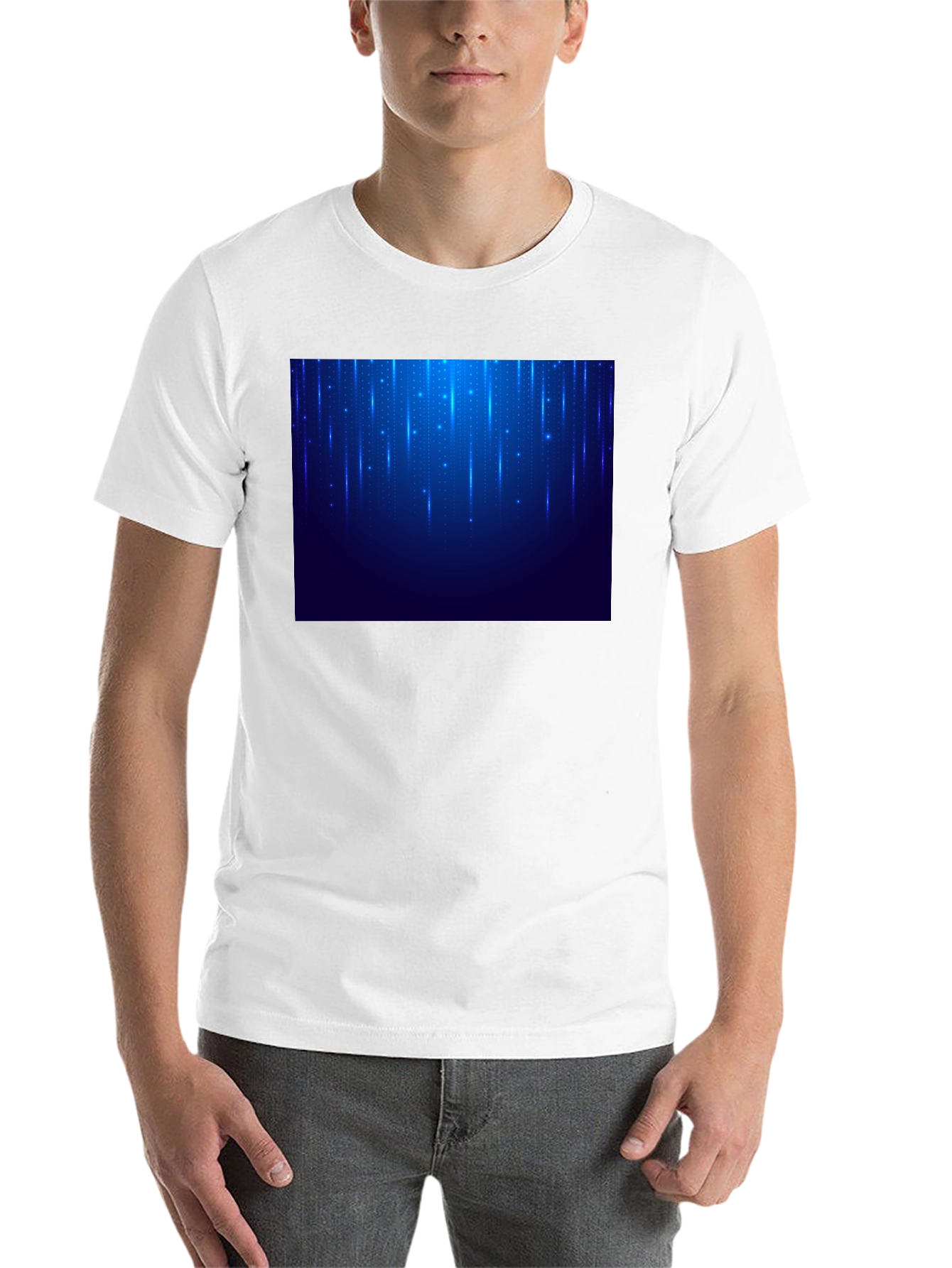 Black Men's Black T-Shirt with Blue Light Design view 14