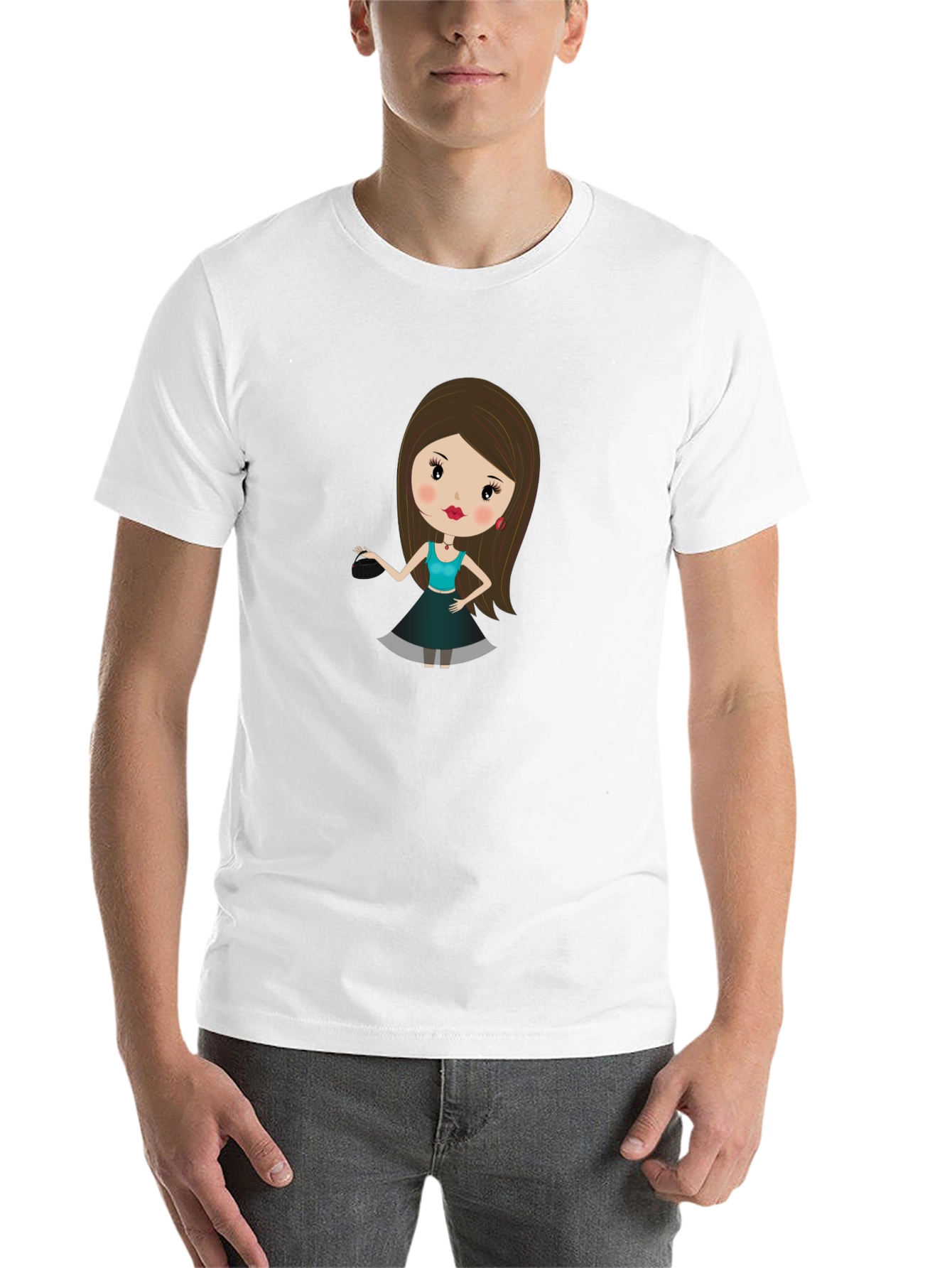 Black Cute Cartoon Girl Print Black T-Shirt view 14
