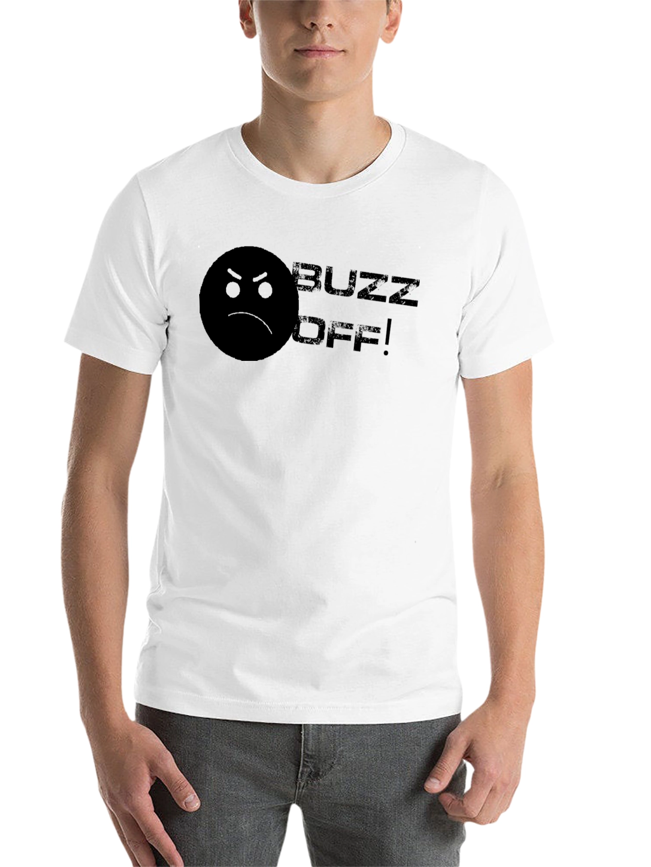 Black Buzz Off! Graphic Tee - Angry Emoji Black Cotton T-Shirt view 14