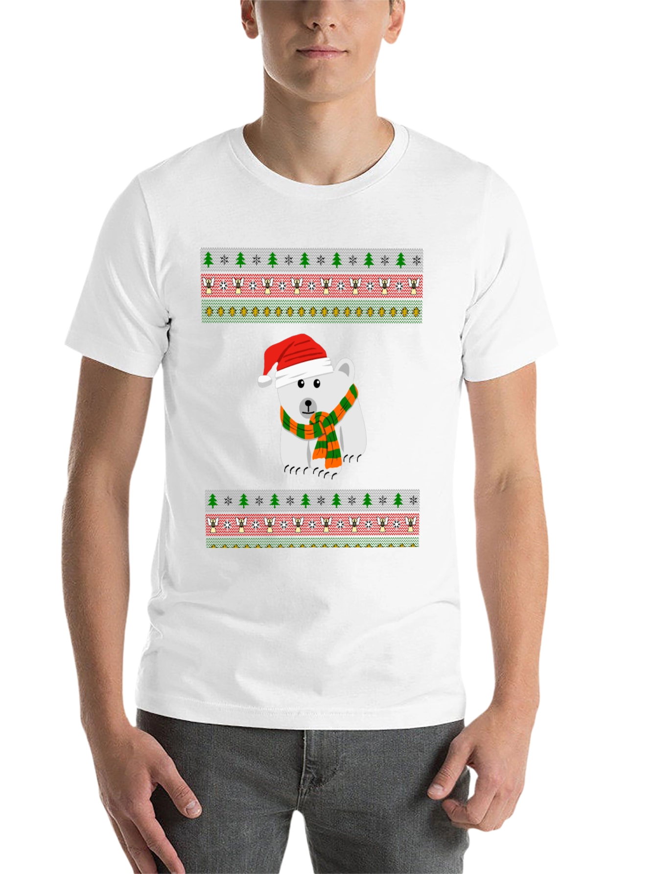 Black Festive Polar Bear Holiday T-Shirt view 14