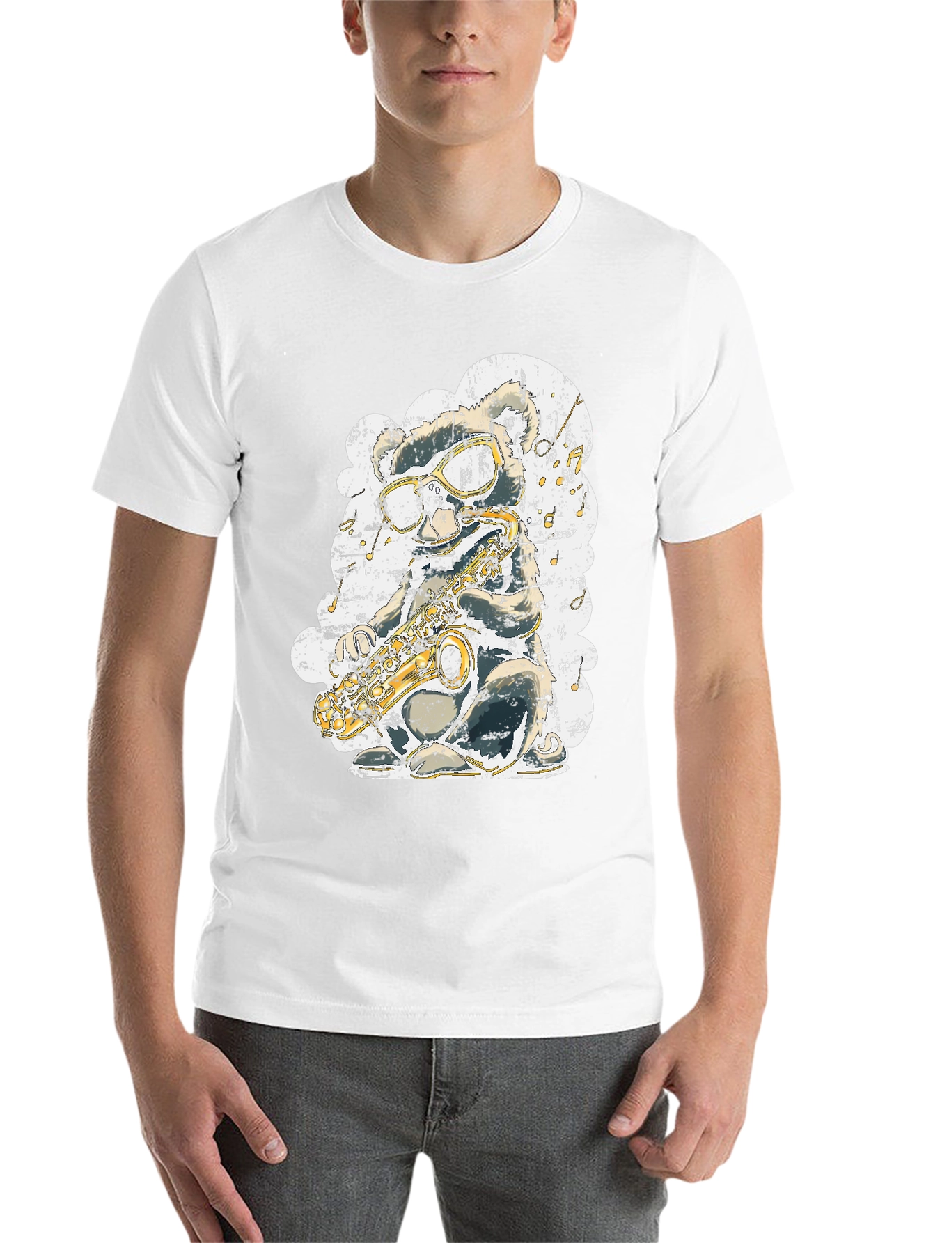 Black Cool Cartoon Mouse Saxophone Player Graphic T-Shirt view 14
