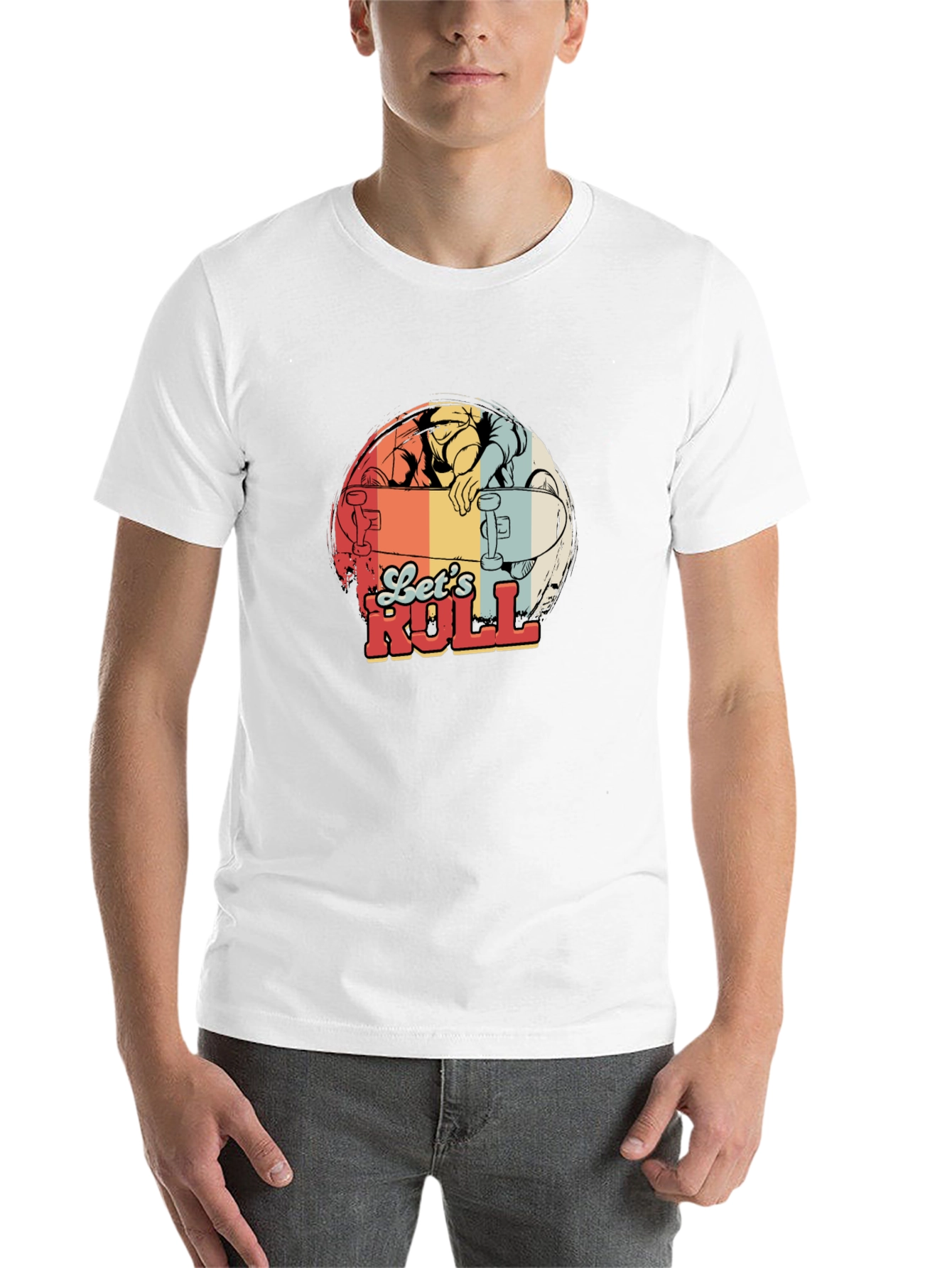 Black Let's Roll Skateboard Graphic T-Shirt view 14