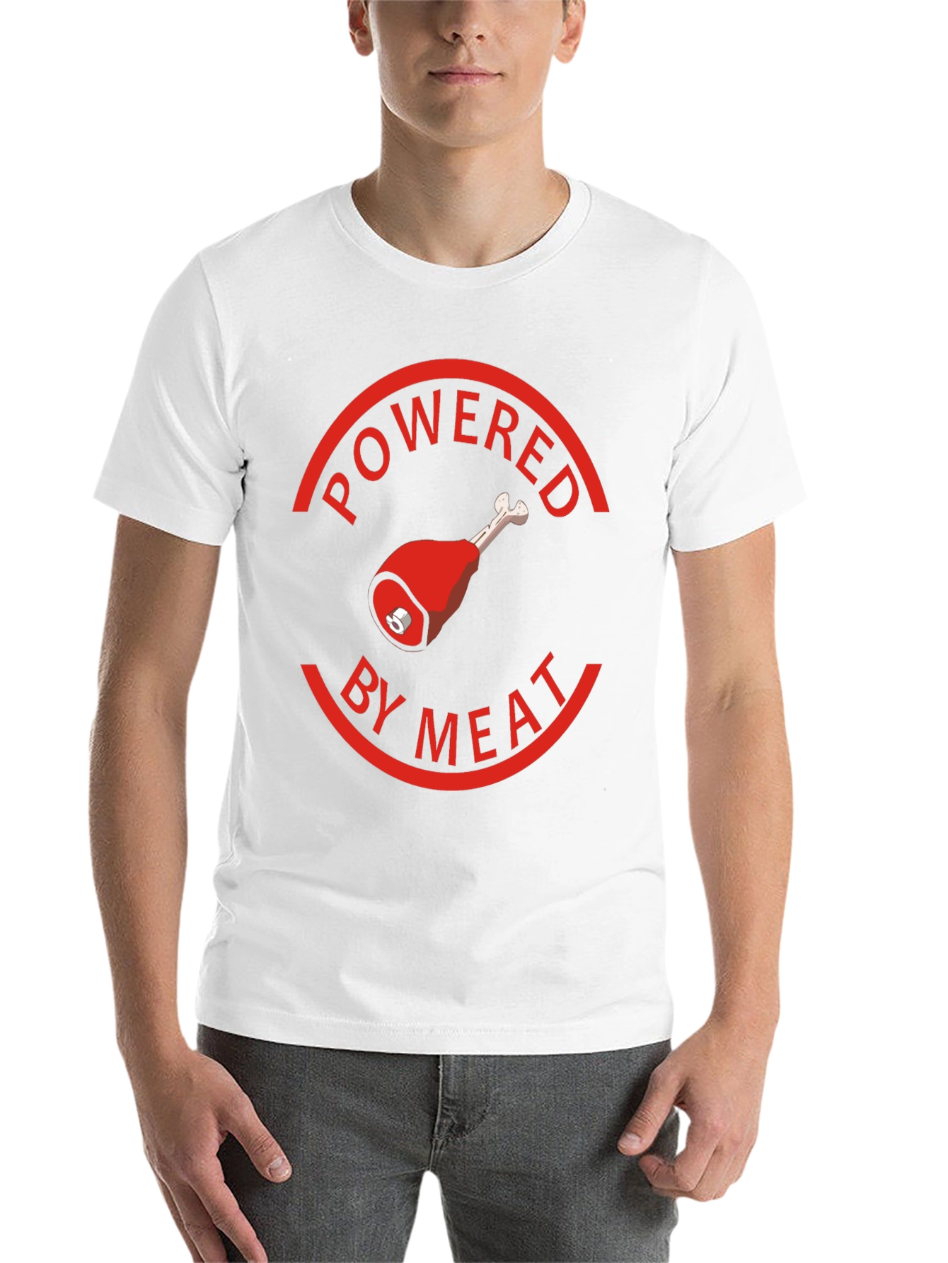 Black Powered By Meat T-Shirt - Novelty Graphic Tee view 14