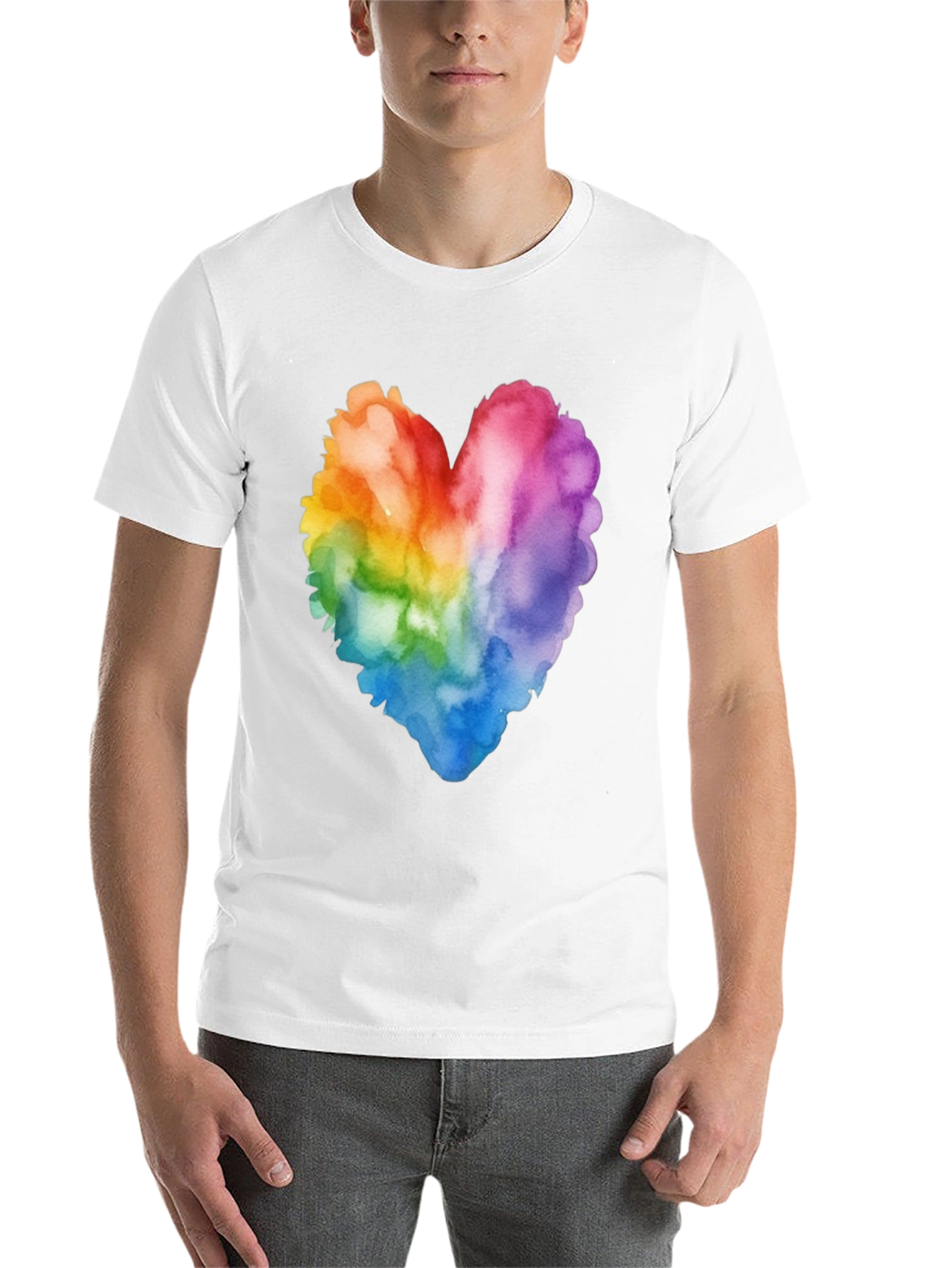 Black Rainbow Heart Watercolor T-Shirt - Pride Style view 14