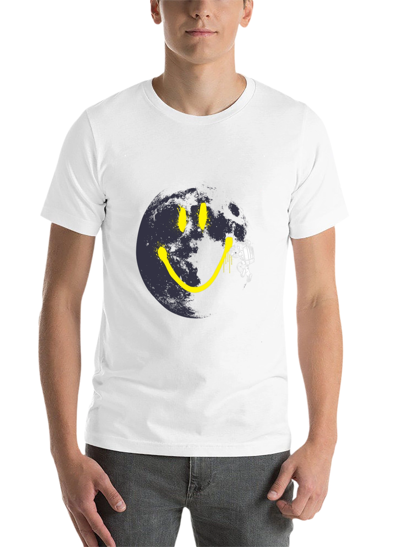 Black Astronaut Moon Smile T-Shirt - Black Cotton Graphic Tee view 14