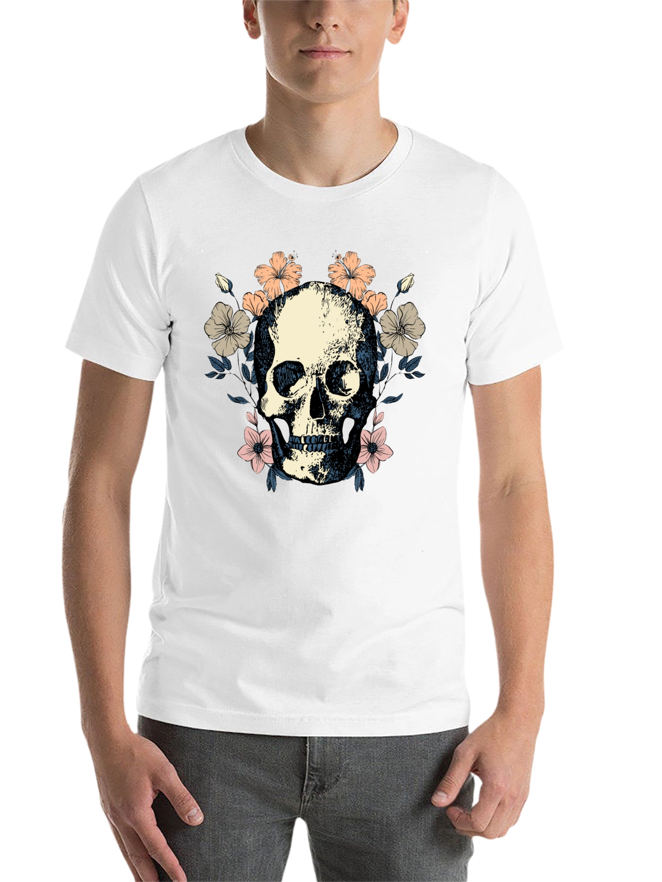 Black Floral Skull Graphic Tee - Stylish Black T-Shirt view 14