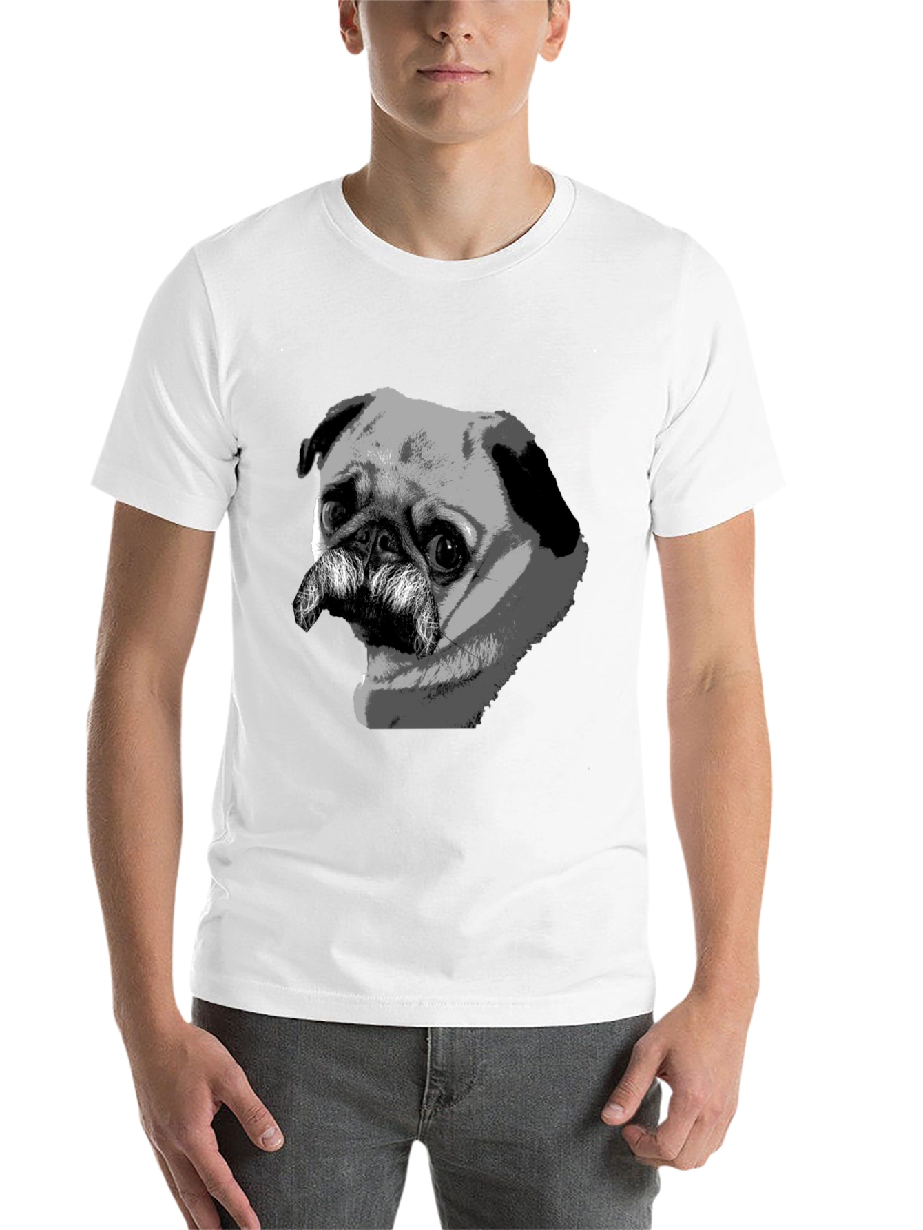 Black Pug Mustache Graphic Black T-Shirt view 14