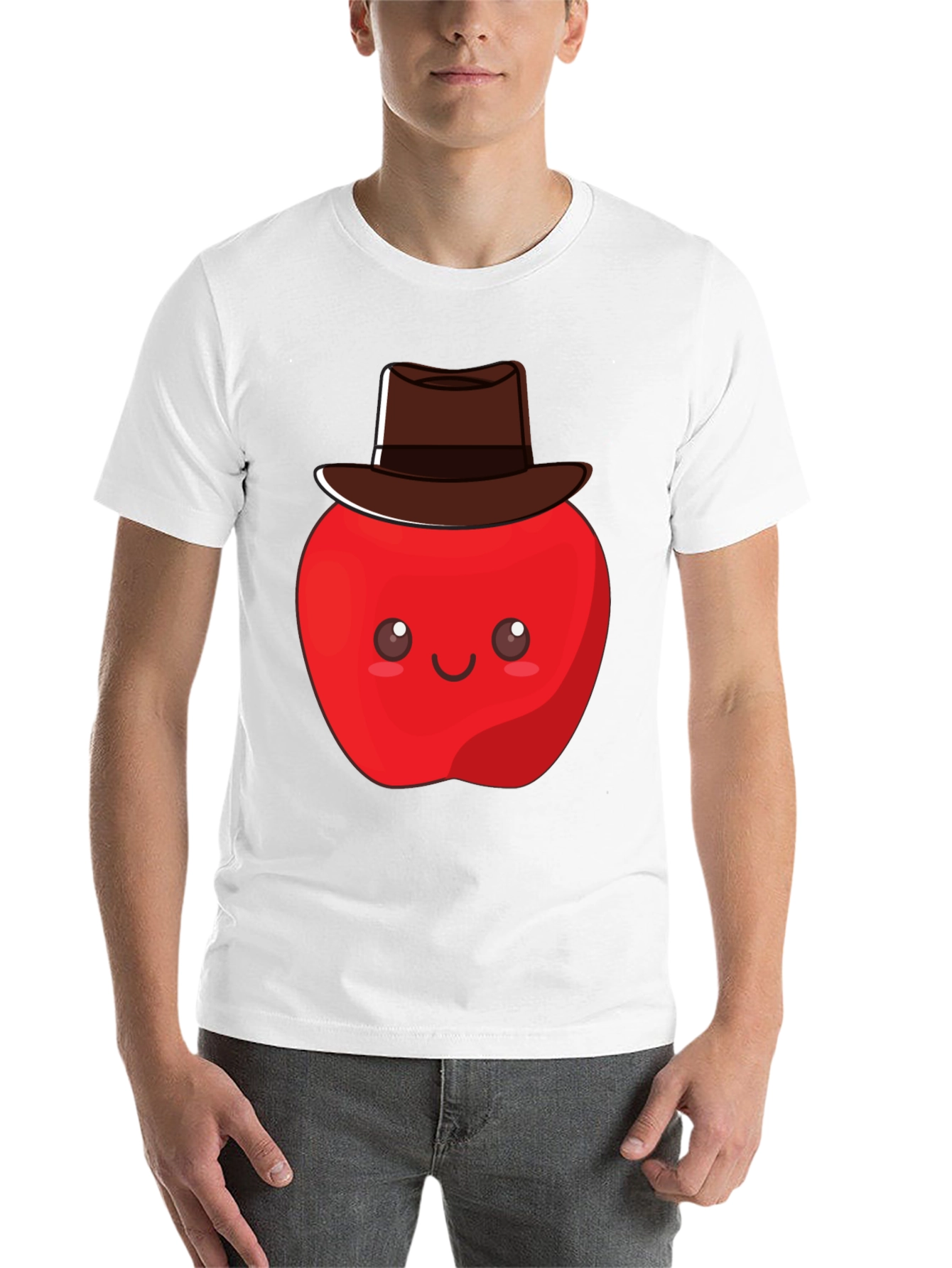 Black Cute Apple Cowboy T-Shirt - Unisex Graphic Tee view 14