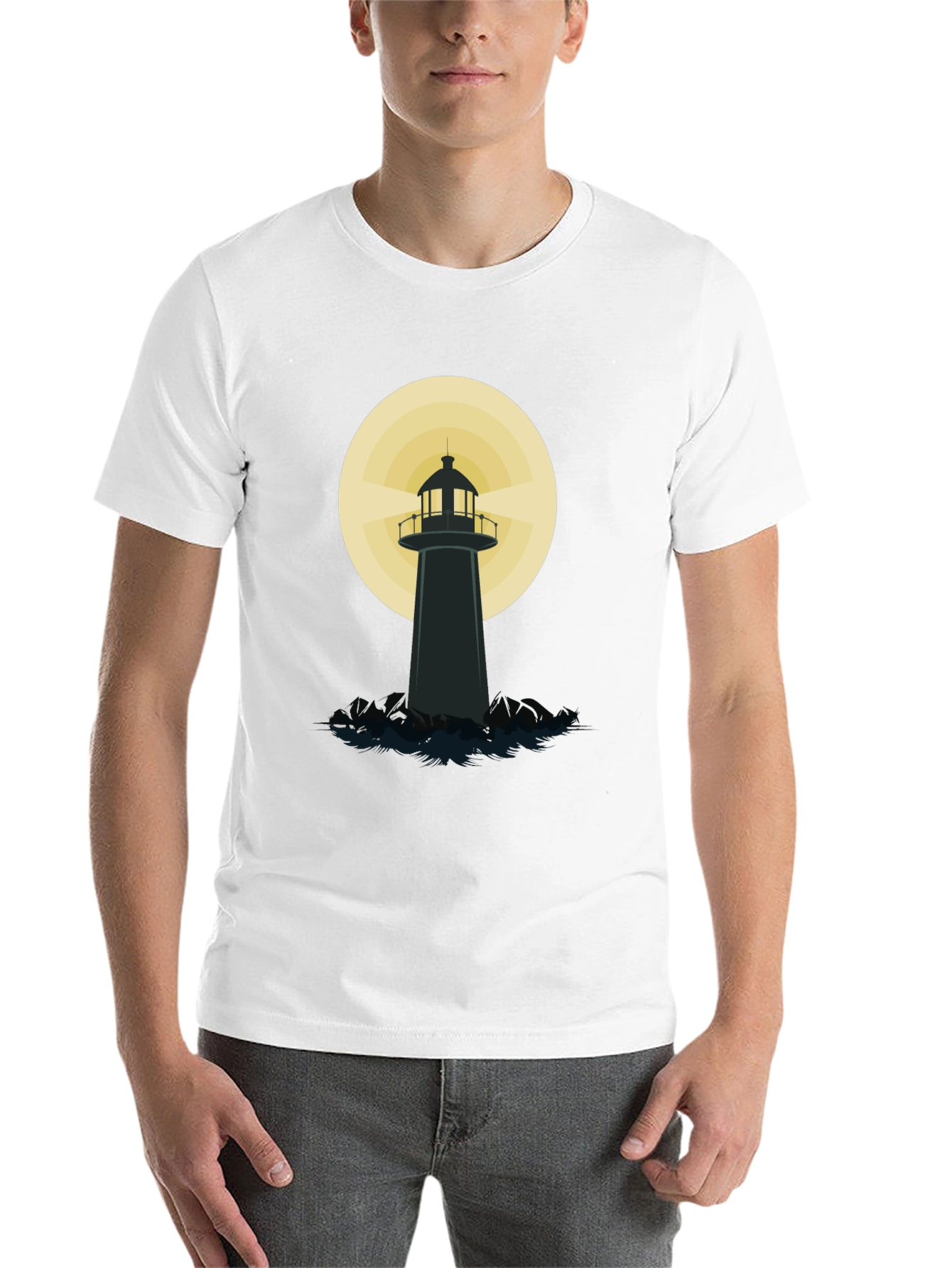 Black Lighthouse Graphic T-Shirt - Black Cotton Blend view 14