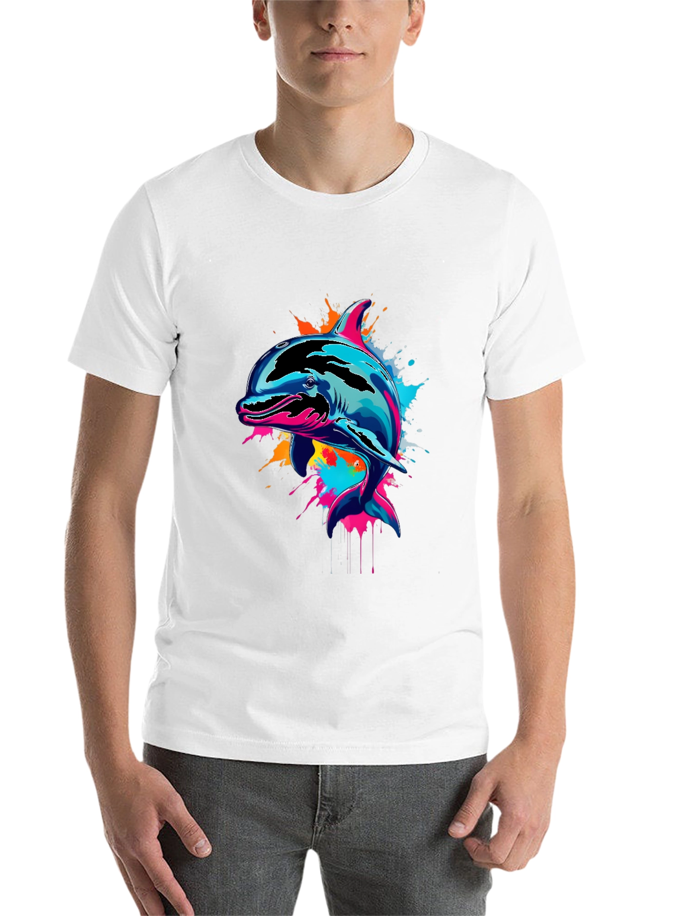 Black Vibrant Dolphin Graphic Tee - Men's Black T-Shirt view 14