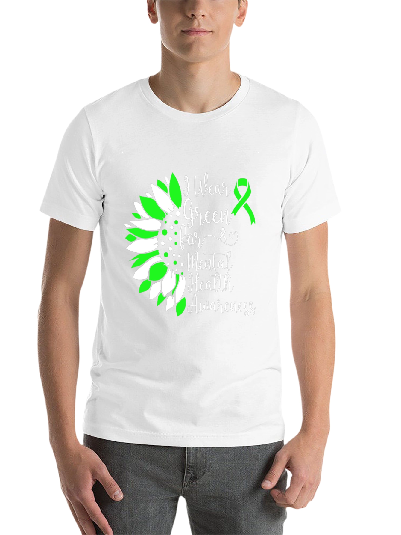 Mental Health Awareness T-Shirt Green Ribbon Sunflower - 14