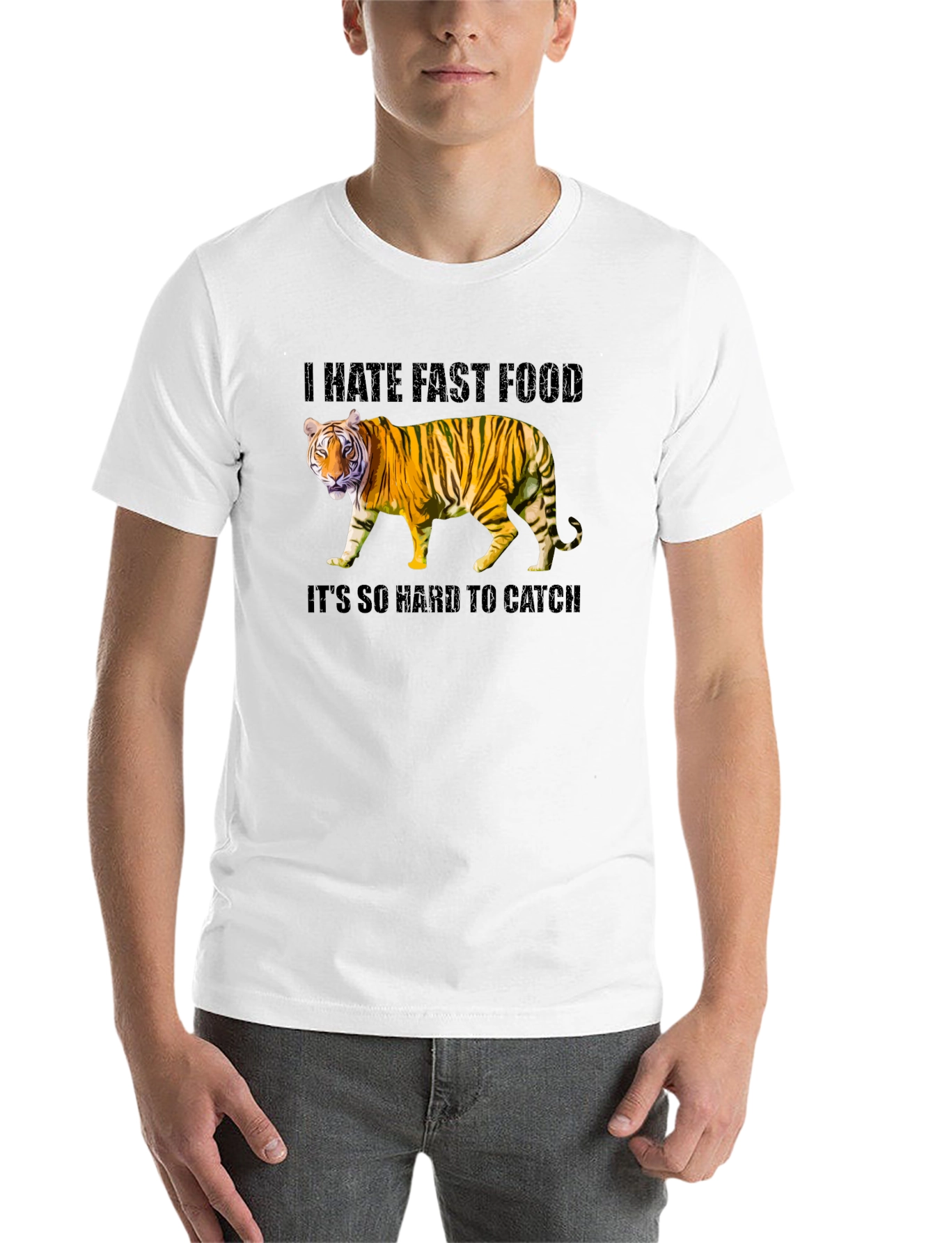 Black Funny Tiger Fast Food Humor Graphic T-Shirt view 14