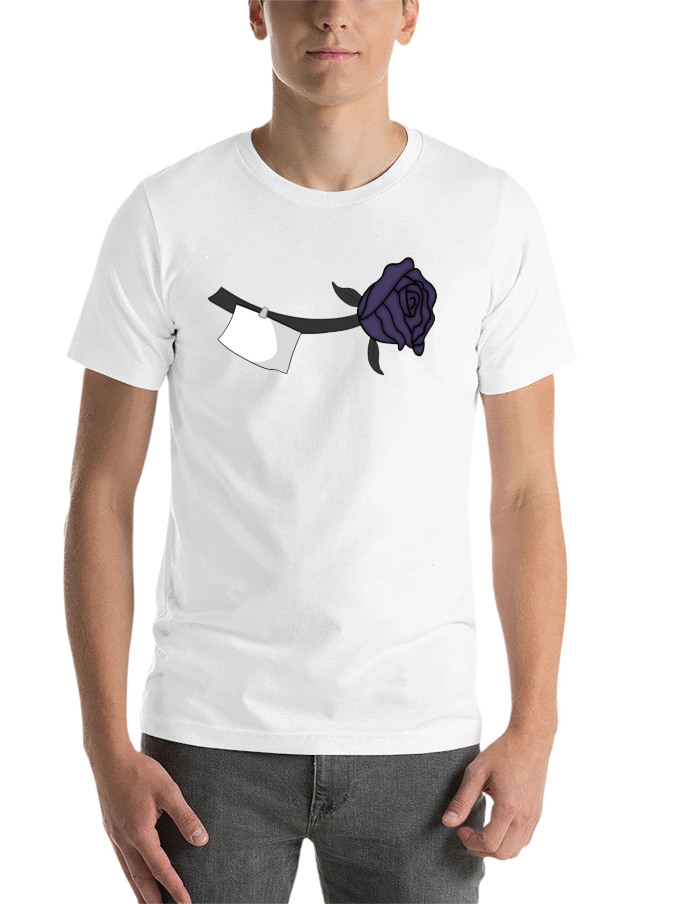 Black Black T-Shirt with Purple Rose and Note Design view 14
