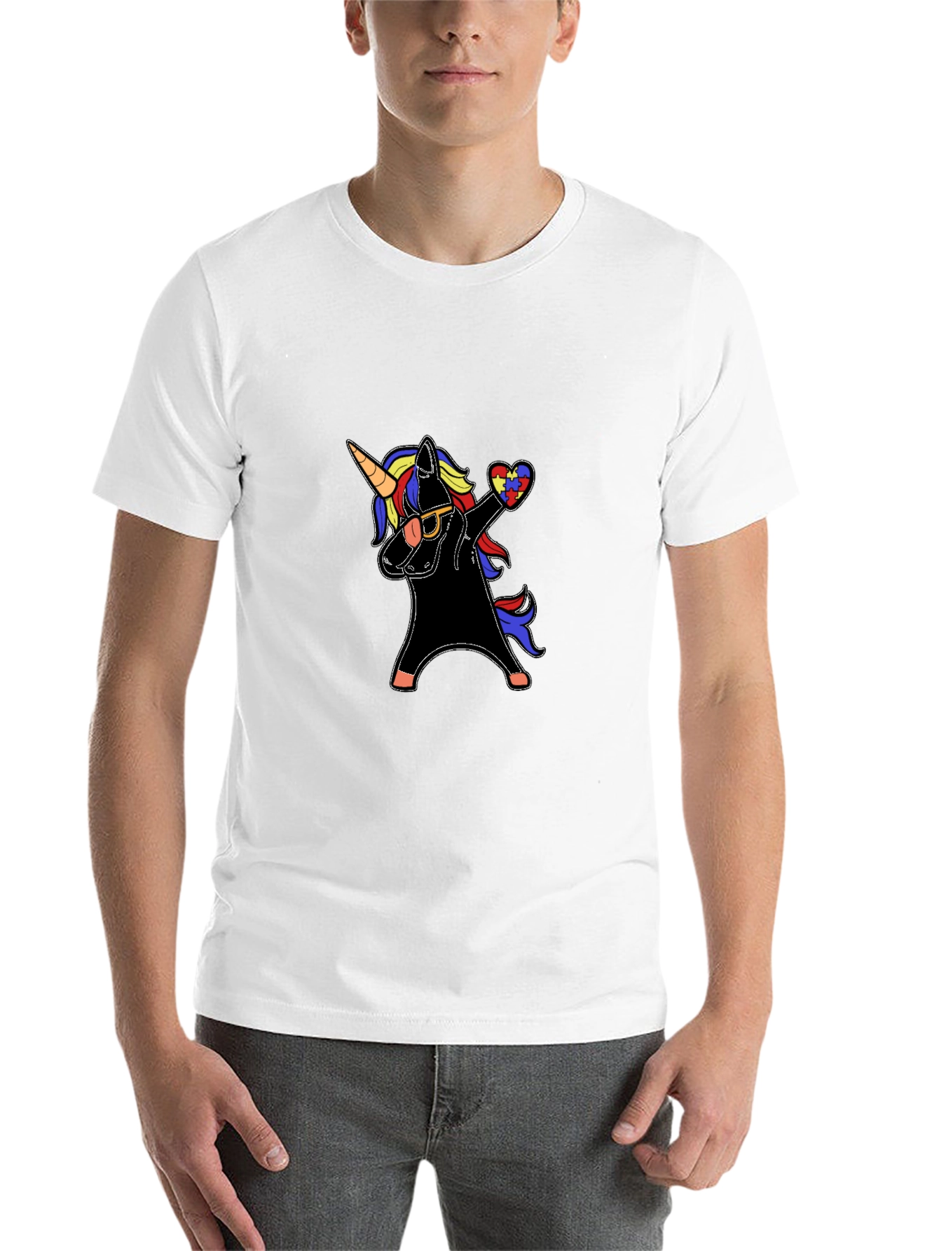 Black Unicorn Autism Awareness Dabbing T-Shirt view 14