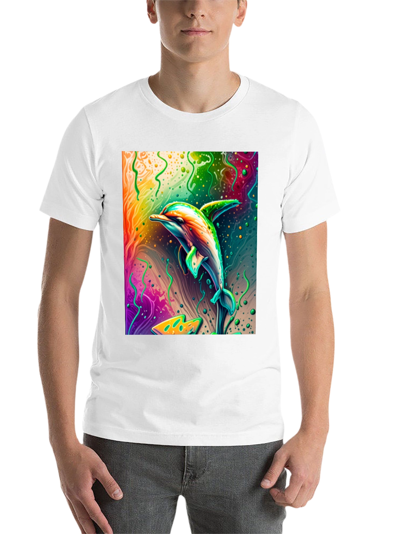 Black Vivid Dolphin Graphic T-Shirt - Black Cotton Tee view 14