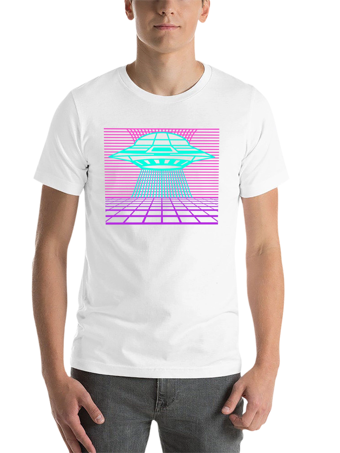 Black Retro UFO T-Shirt Synthwave Graphic Tee view 14
