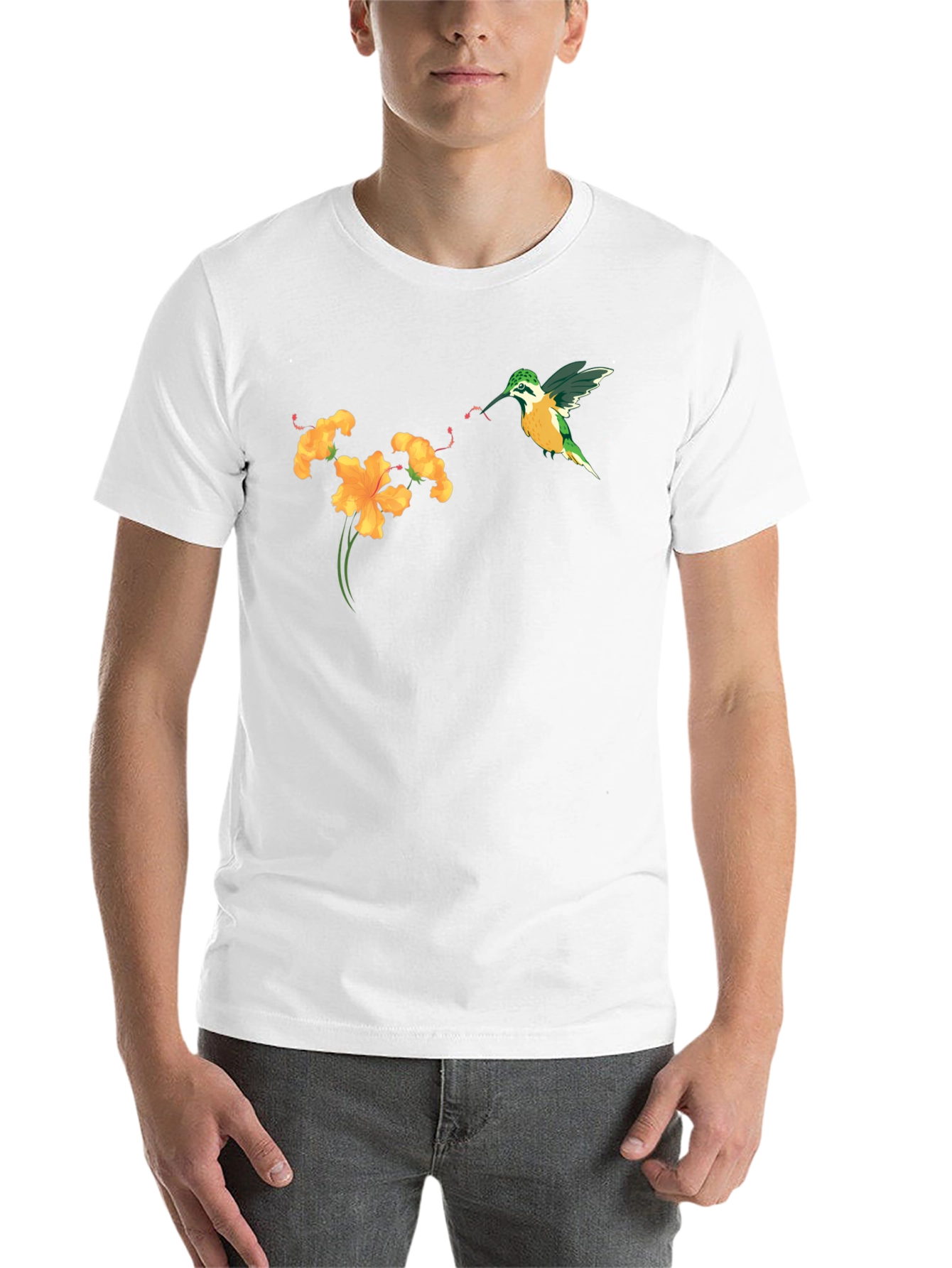 Black Hummingbird & Flower Graphic Tee - Stylish Black T-Shirt view 14