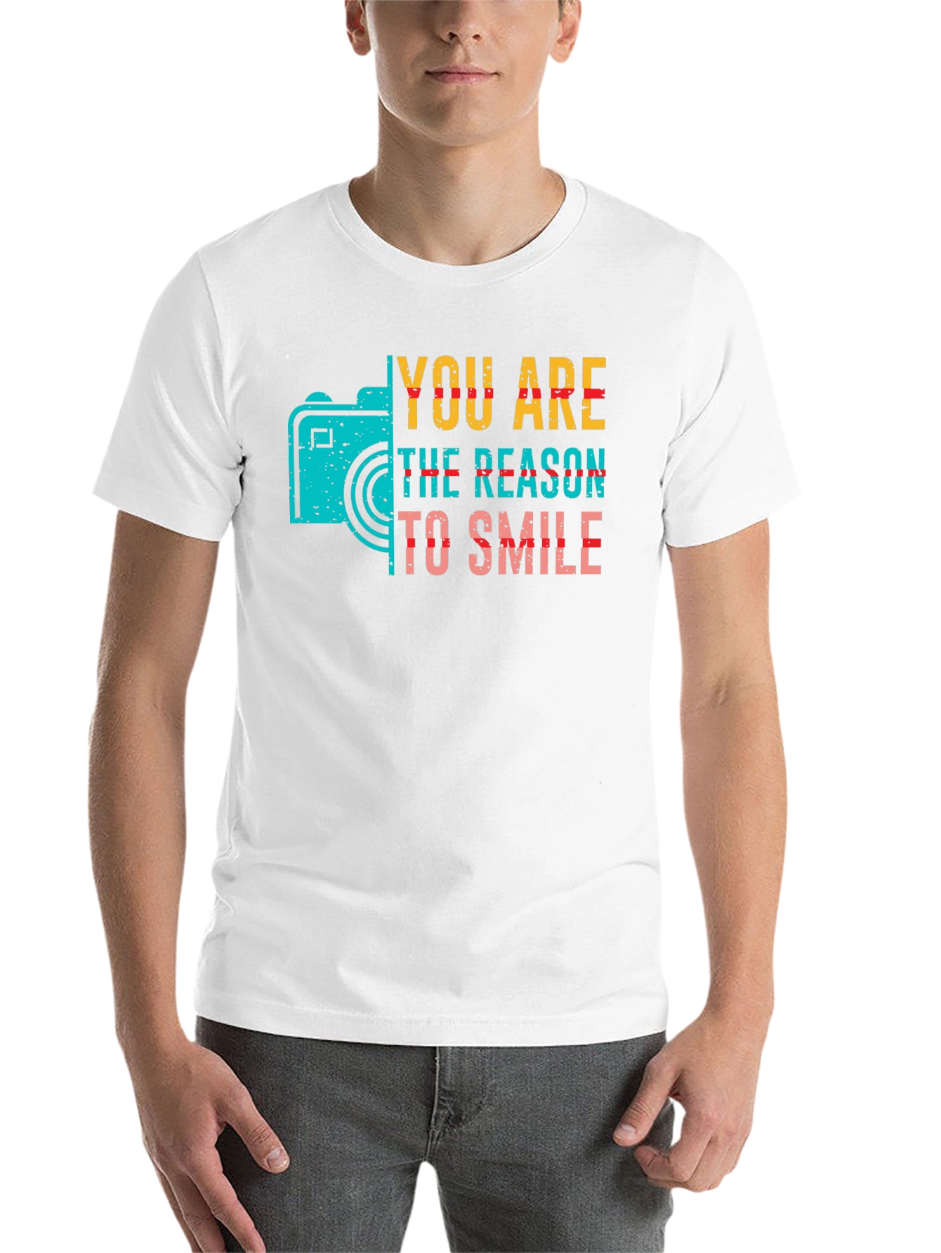 Black You Are The Reason To Smile Camera Graphic Tee view 14