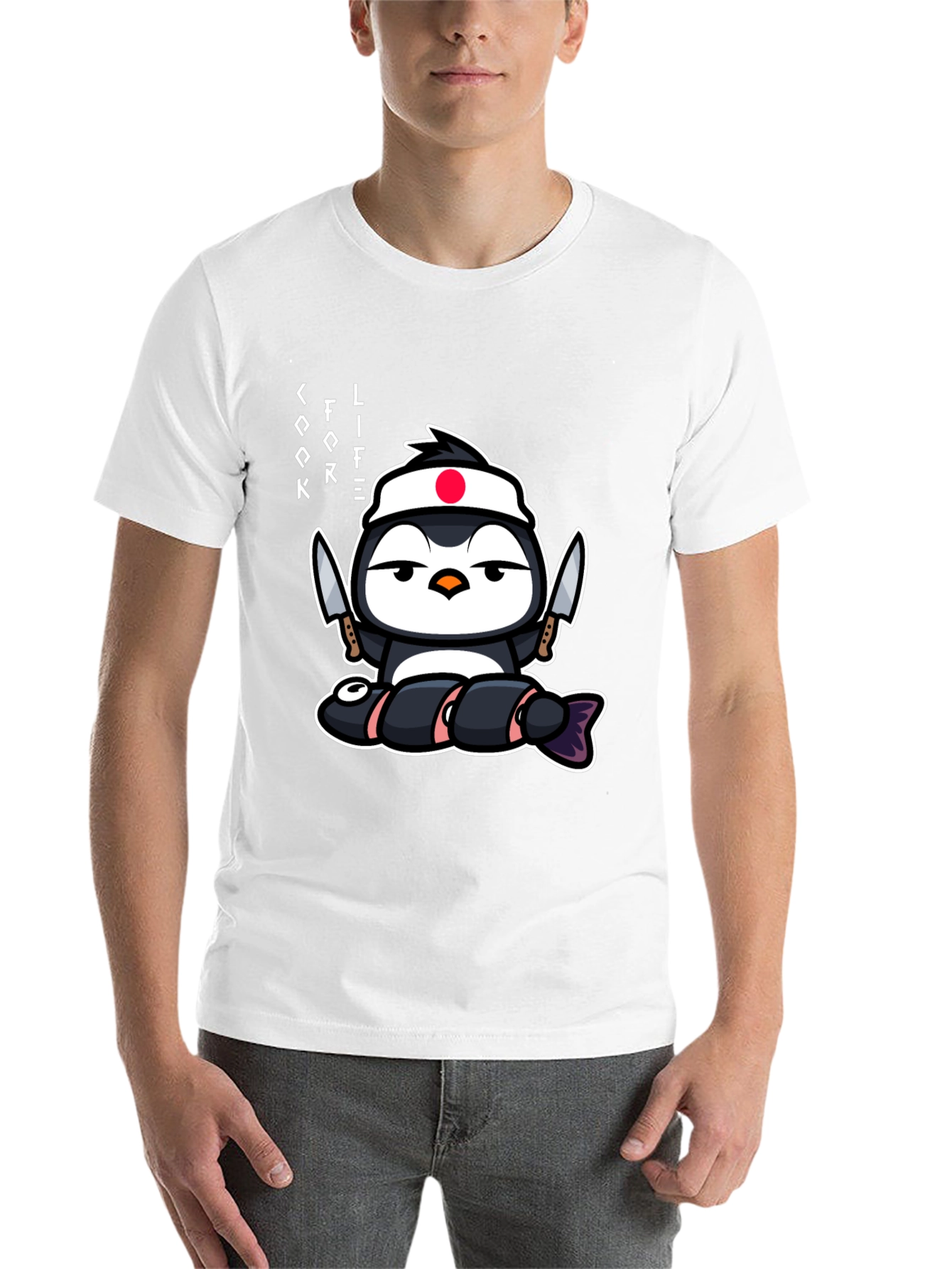 Black Sushi Chef Penguin T-Shirt - Cook Life view 14