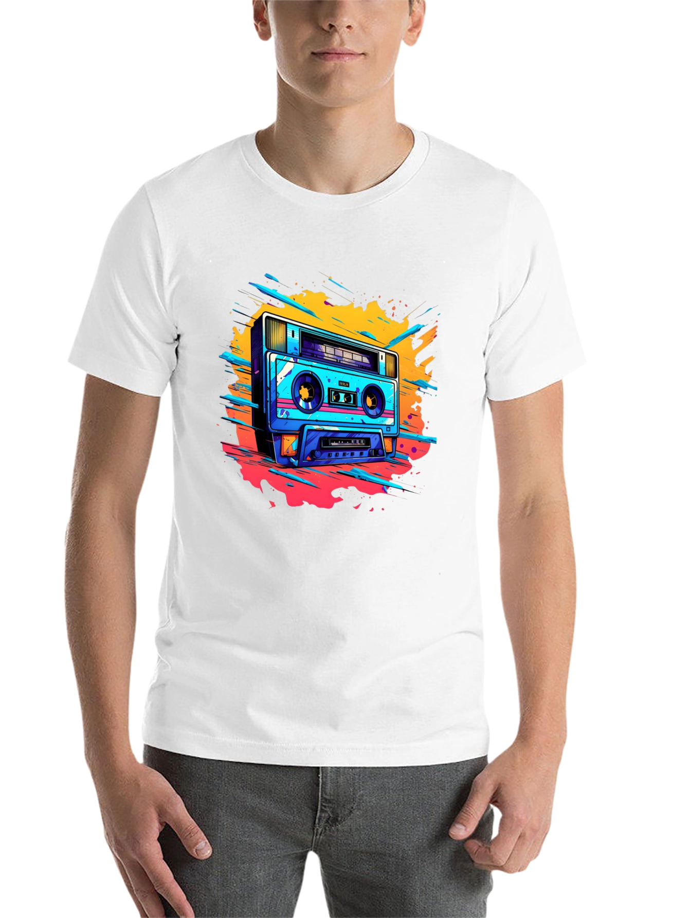 Black Retro Boombox Graphic Tee - Black Cotton T-Shirt view 14