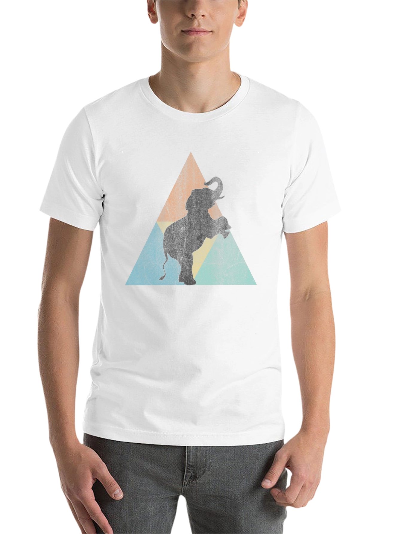 Black Elephant Retro Triangle Men's Black T-Shirt view 14