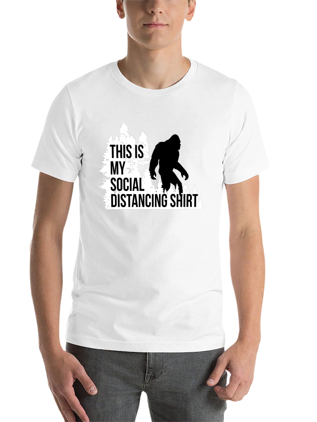 Black Funny Social Distancing Bigfoot Graphic Tee view 14