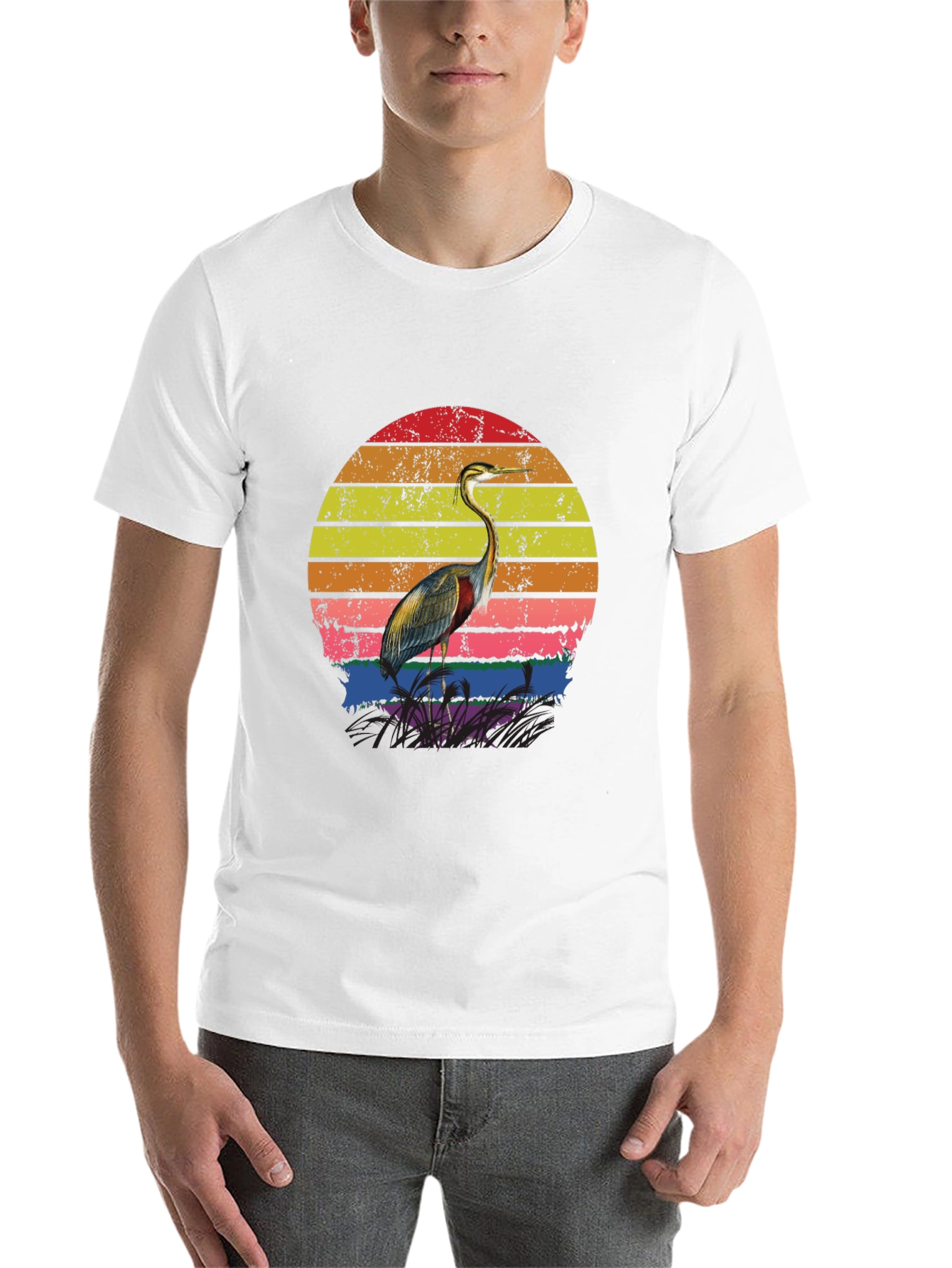 Black Retro Heron Sunset Graphic Tee - Black Cotton Blend view 14