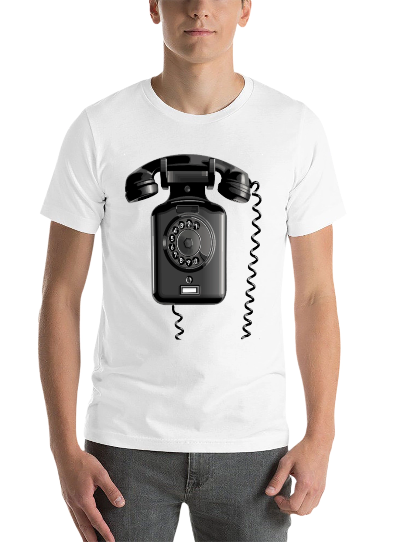 Black Vintage Rotary Phone Graphic T-Shirt - Retro Style view 14