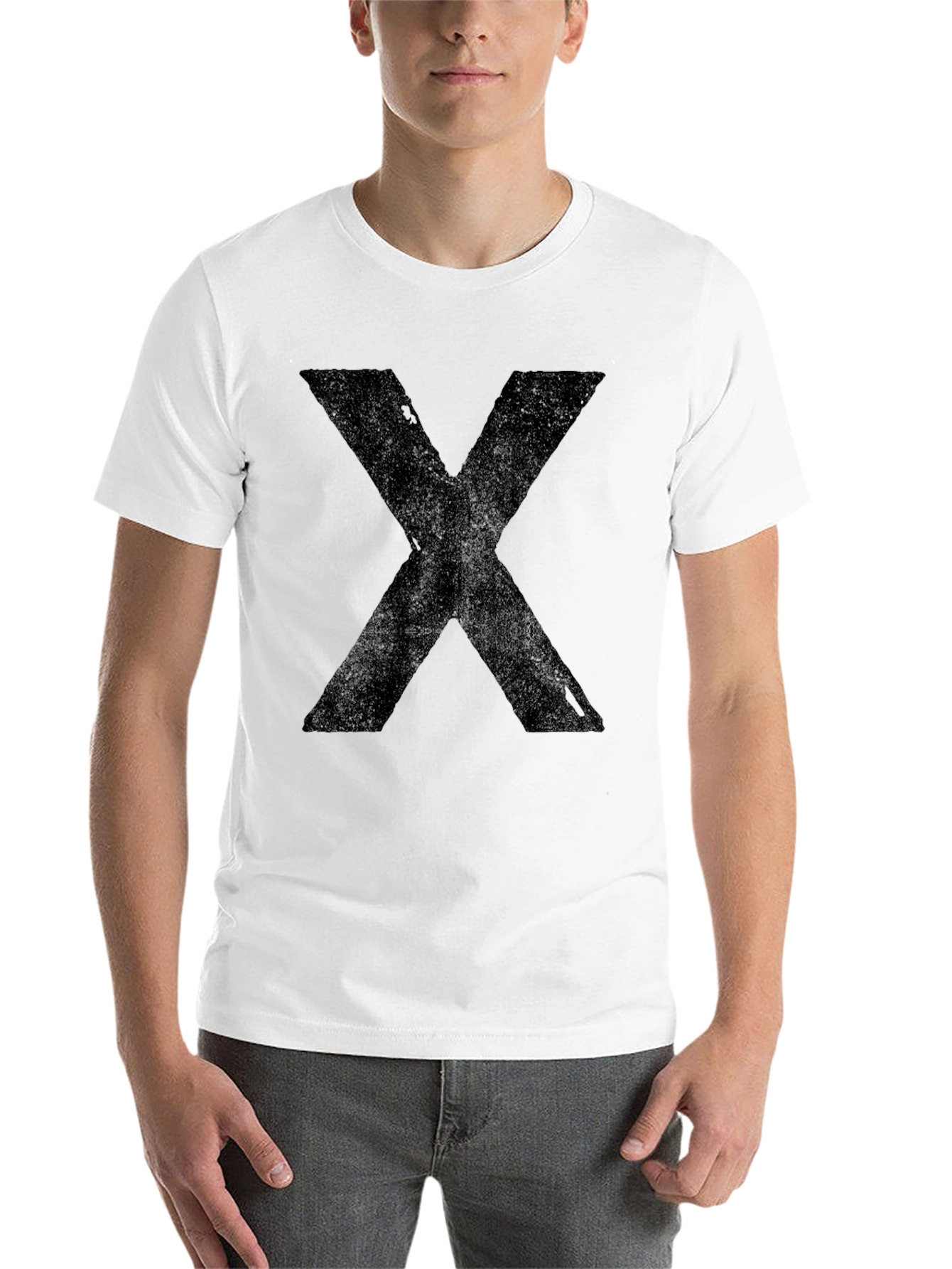 Black Men's Black T-Shirt with Distressed "X" Graphic view 14