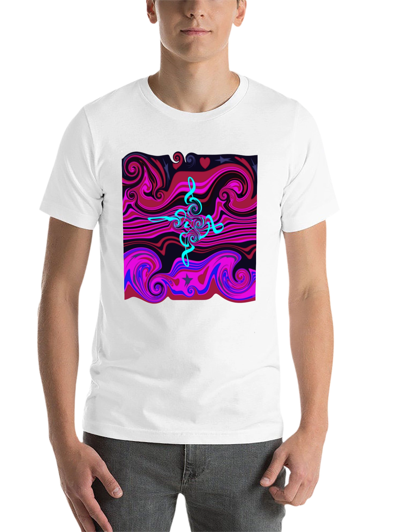 Black Abstract Swirl Tee - Cool Graphic Print Black T-Shirt view 14