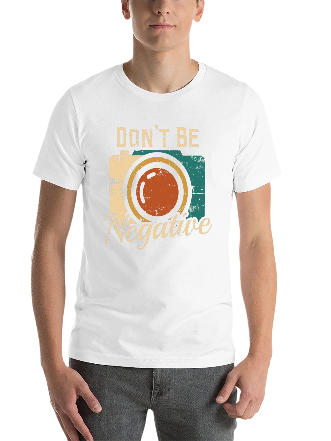 Black Don't Be Negative Retro Camera Graphic T-Shirt view 14