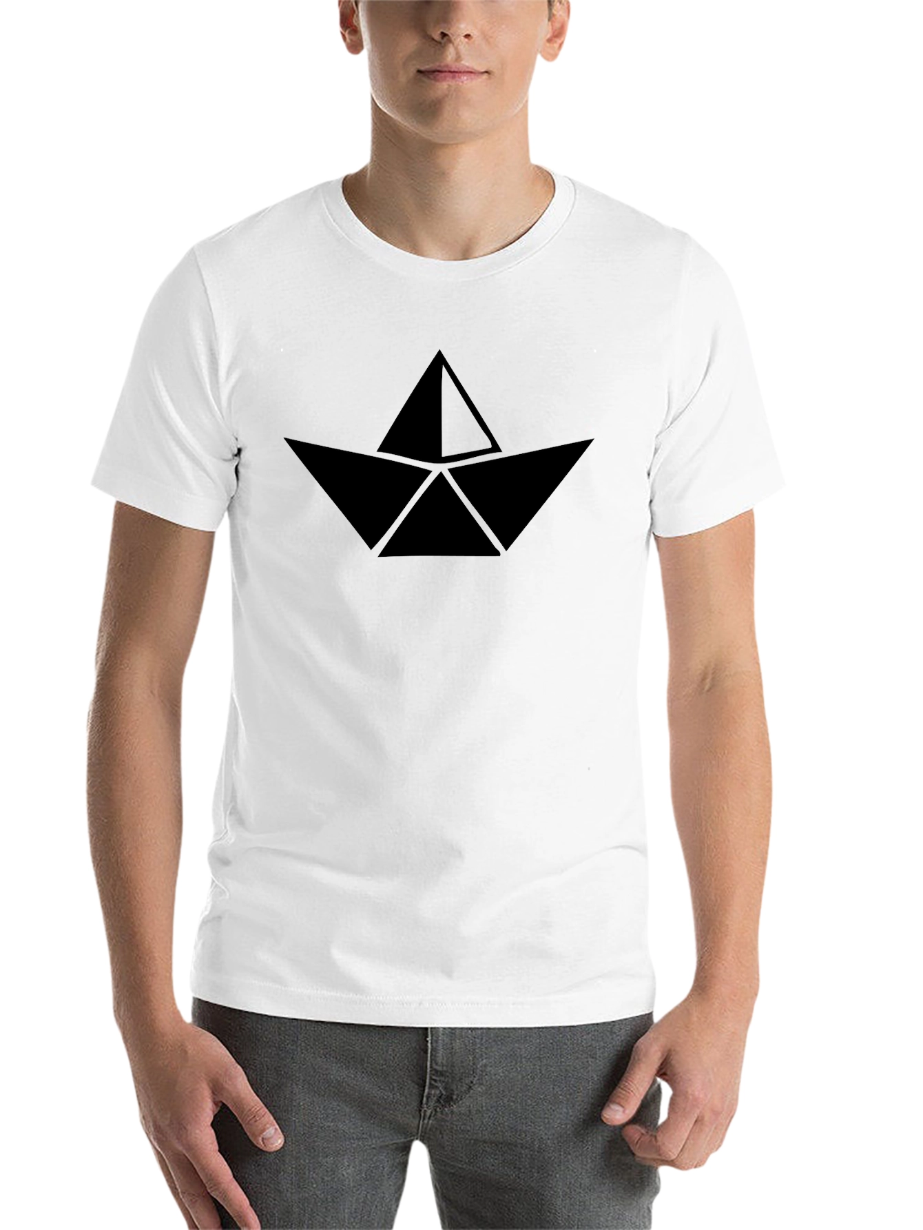 Black Geometric Paper Boat Graphic Tee - Modern Minimalist Design view 14
