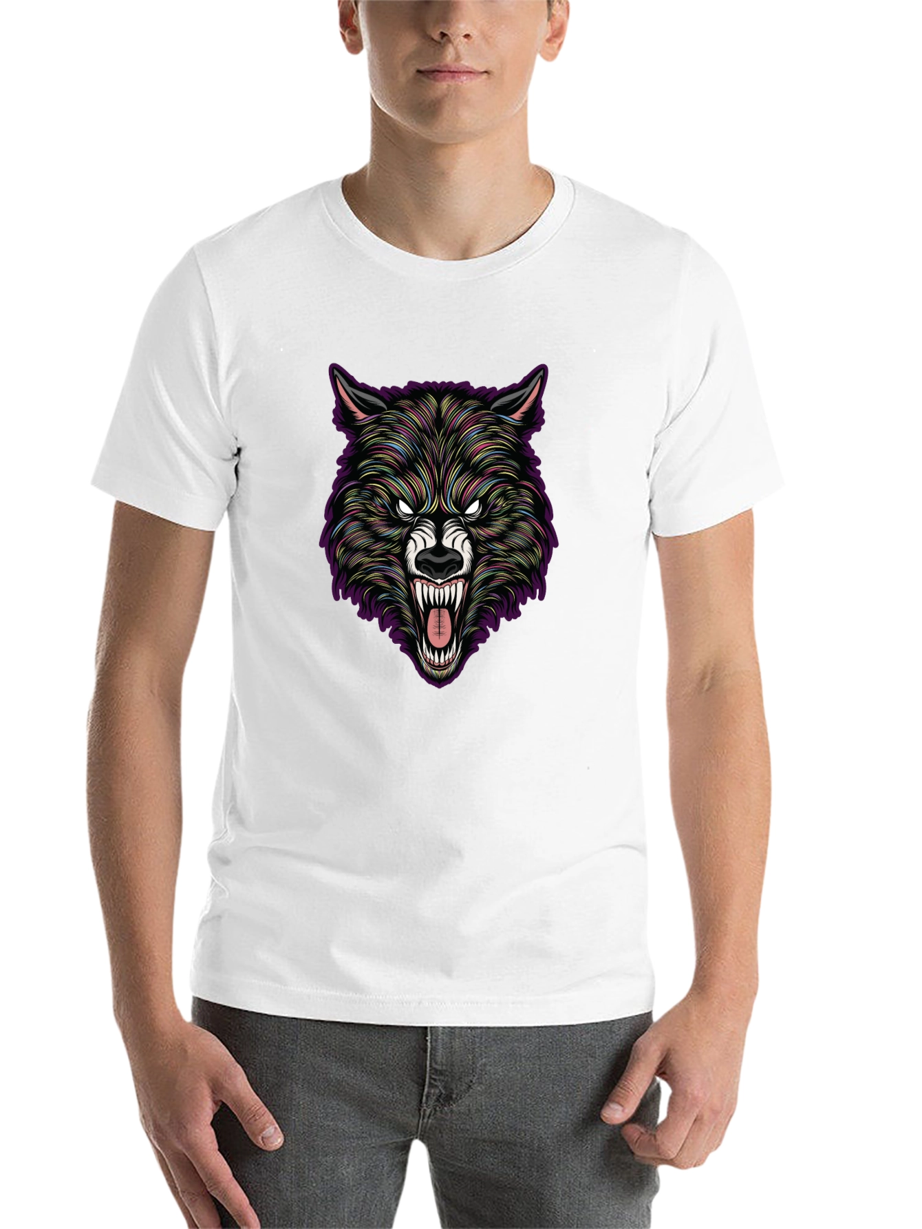 Black Wolf Graphic Print Crew Neck T-Shirt view 14