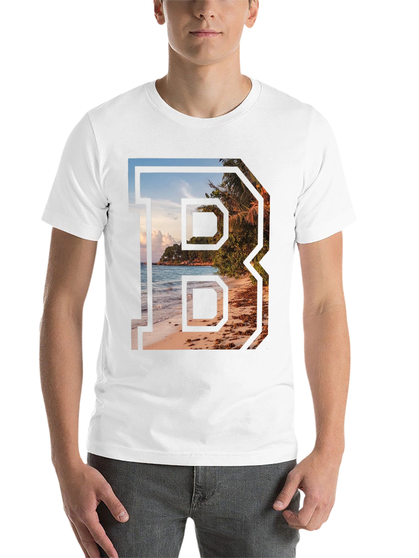 Beach Letter B Graphic Tee - Tropical Getaway Shirt - 14