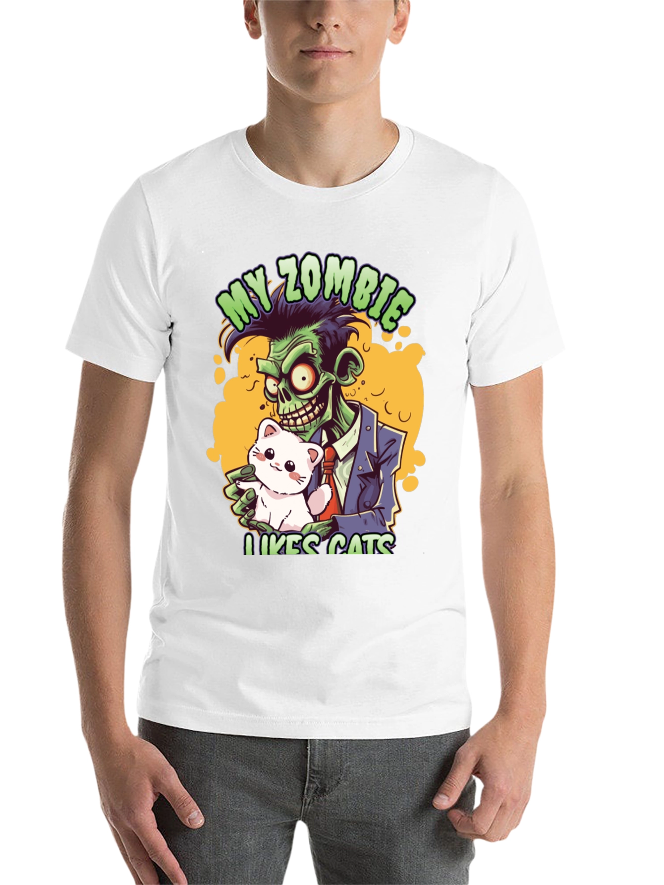 Black Zombie Likes Cats T-Shirt view 14