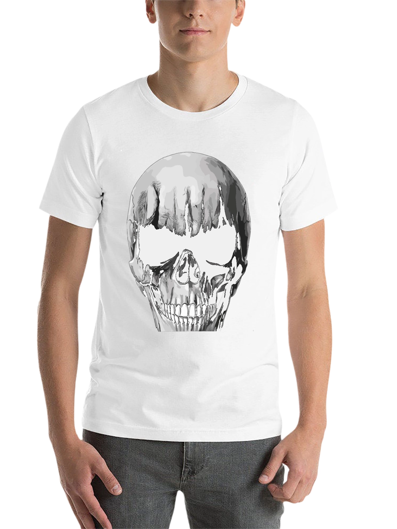 Black Skull Graphic Tee - Black Cotton Blend T-Shirt view 14