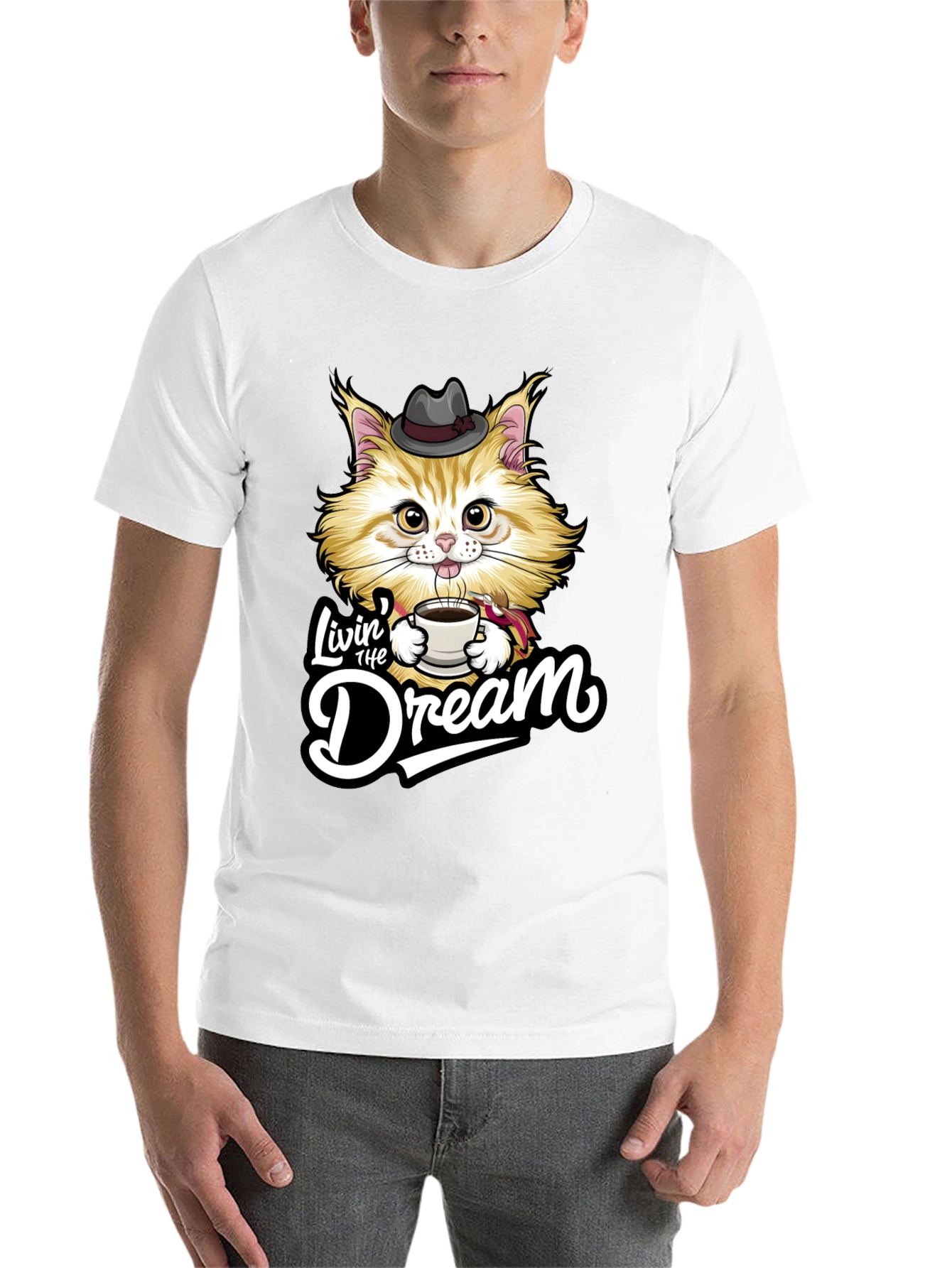 Black Livin' the Dream Cat Graphic T-Shirt view 14
