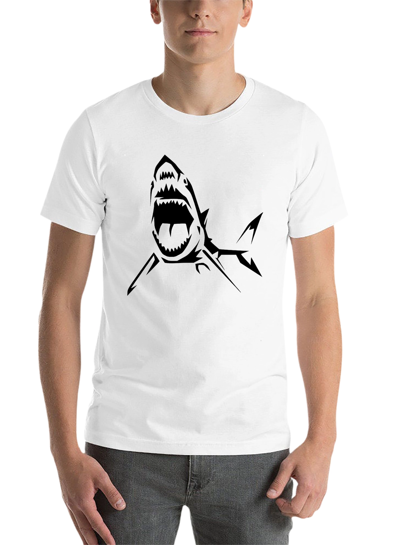 Black Men's Black T-Shirt - Shark Graphic Tee view 14