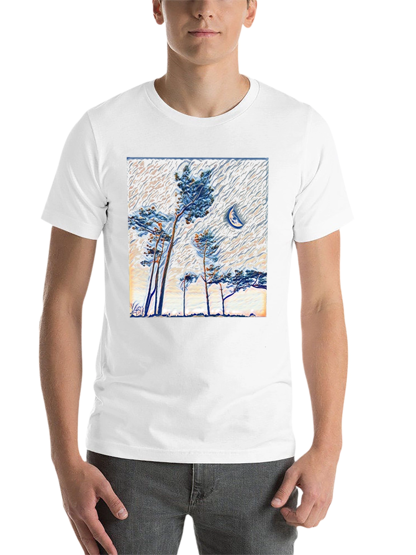 Black Artistic Trees and Moon Graphic Tee view 14