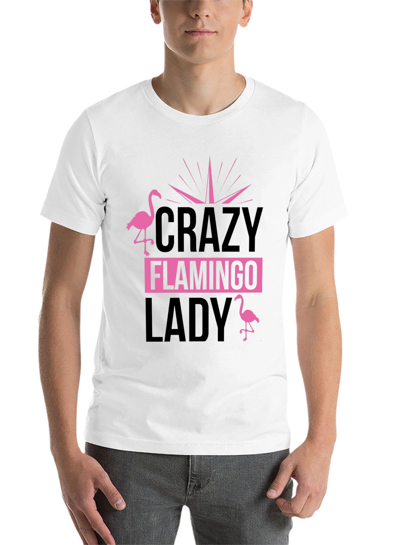 Black Crazy Flamingo Lady T-Shirt - Black Cotton Tee view 14