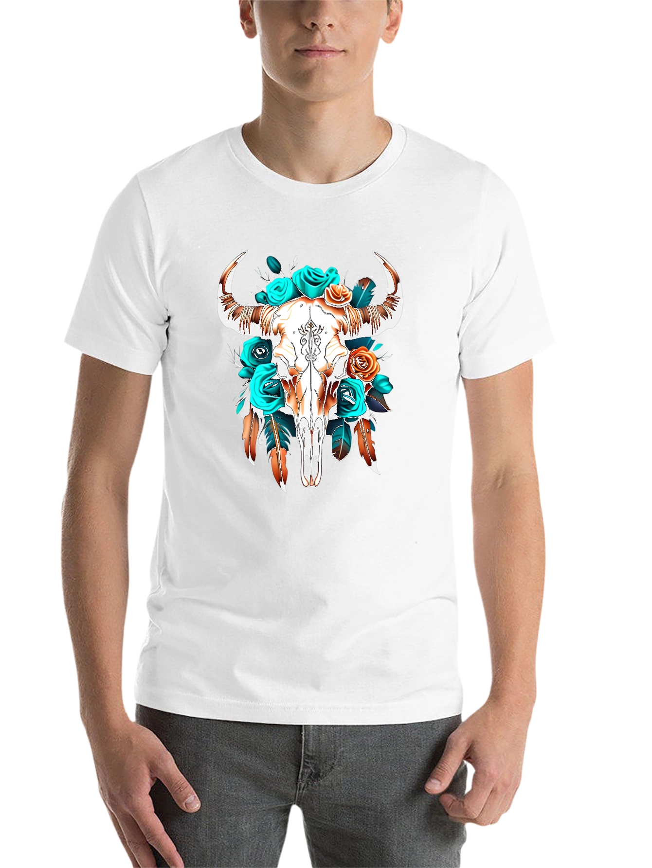 Black Boho Bull Skull Graphic Tee view 14