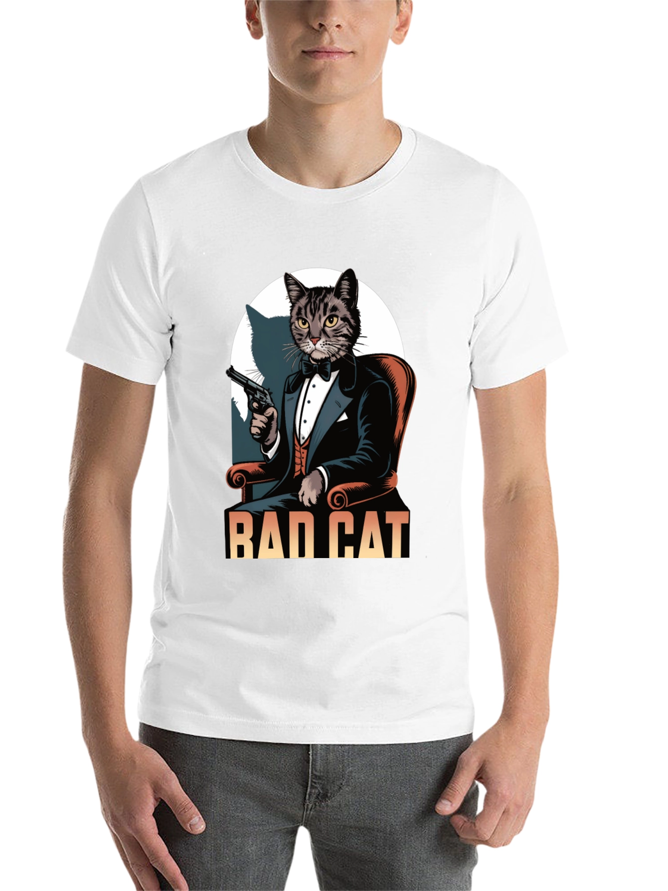 Black Bad Cat Tuxedo T-Shirt view 14