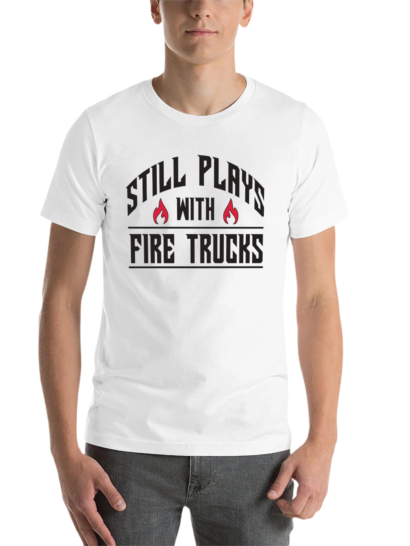 Black Still Plays With Fire Trucks T-Shirt view 14