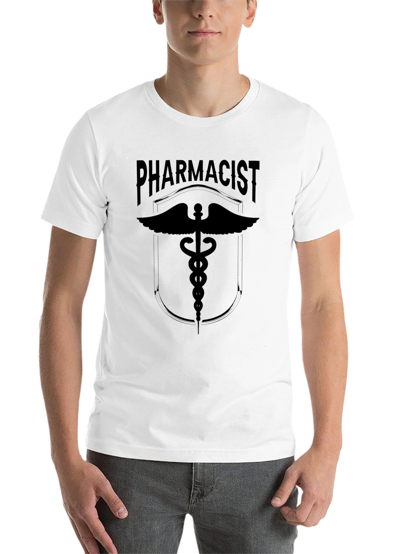 Black Pharmacist Caduceus Symbol Graphic Tee - Black Cotton Shirt view 14